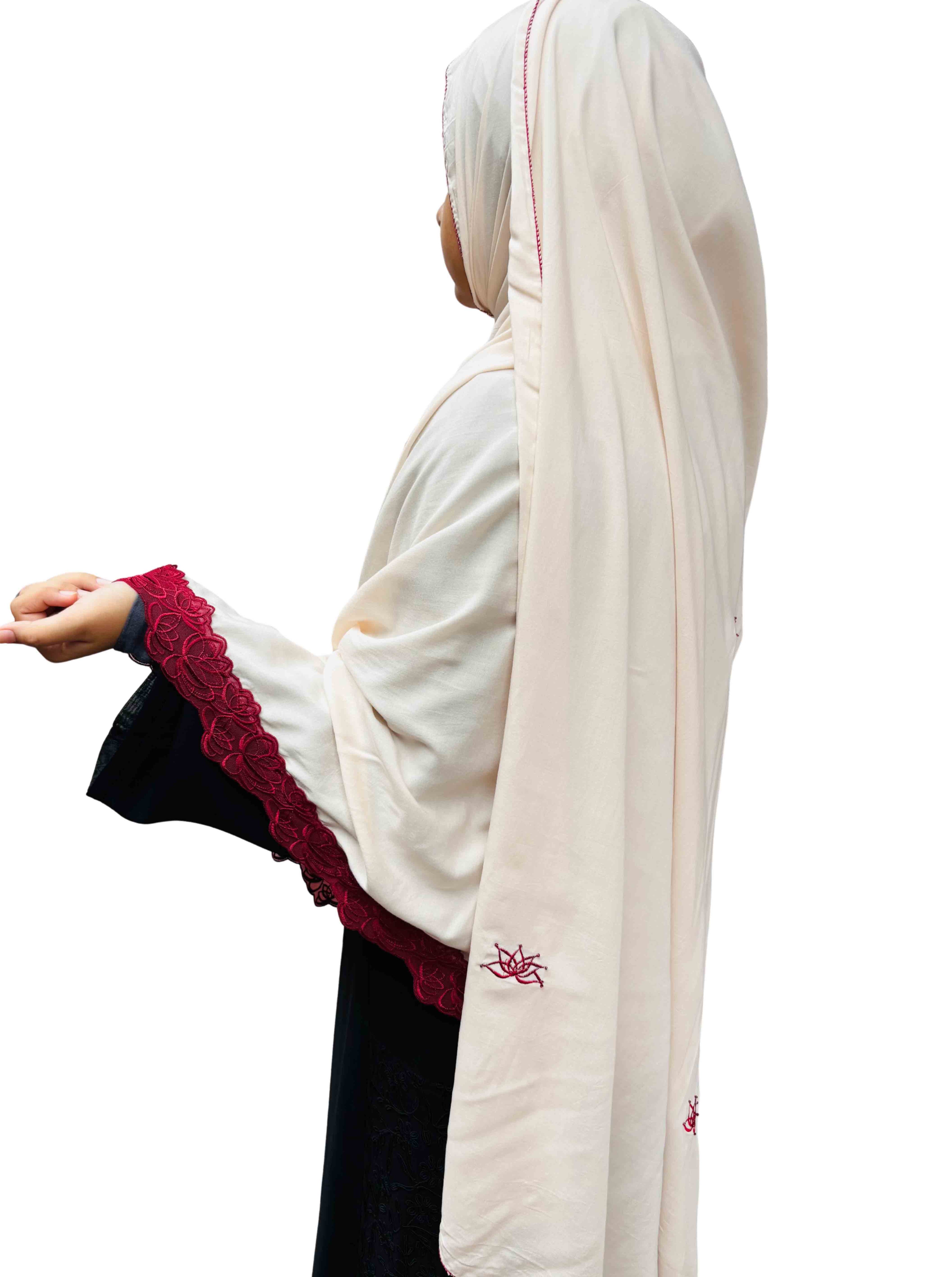 Embroided dupatta with elegant Maroon lace