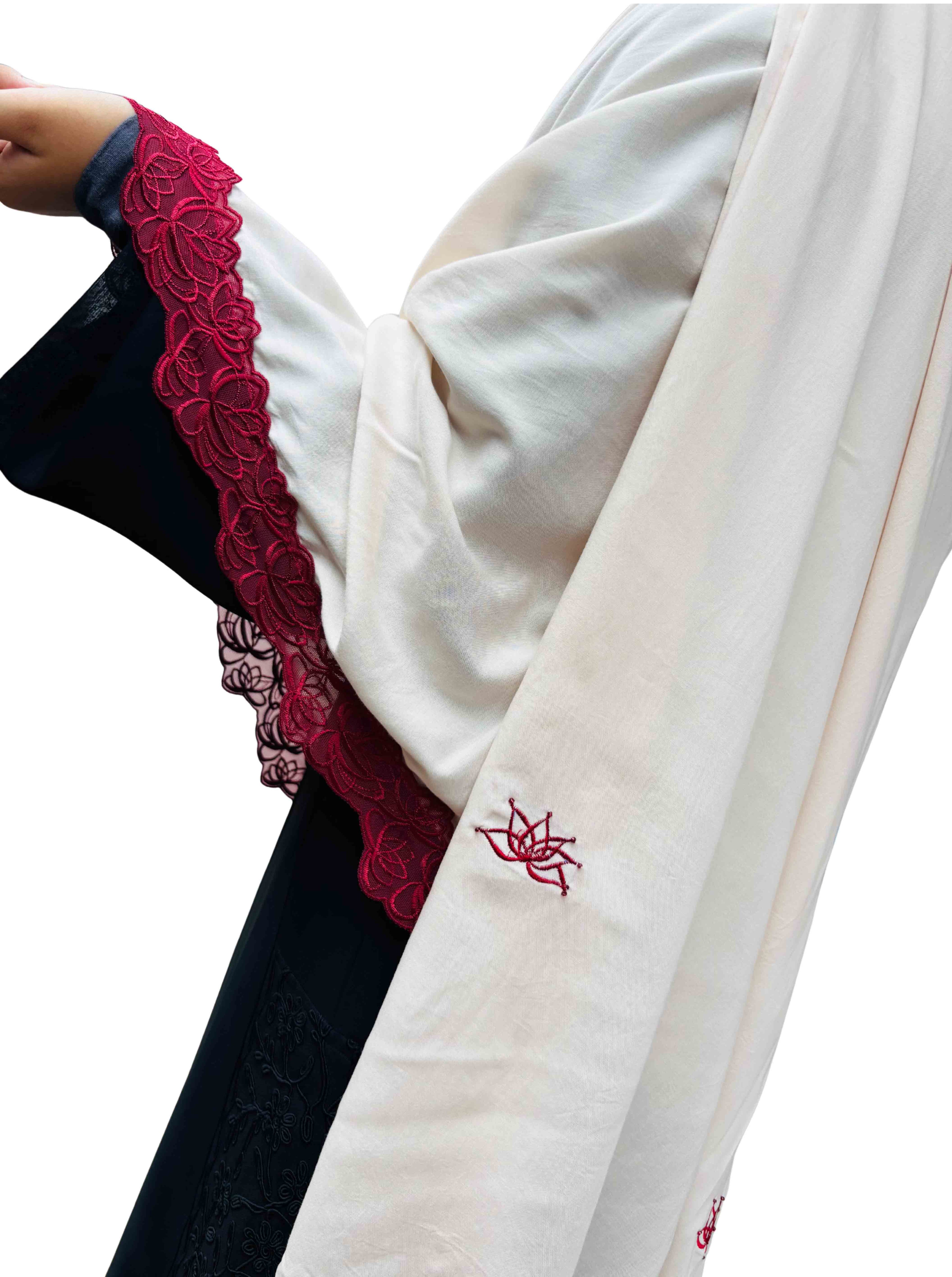 Embroided dupatta with elegant Maroon lace