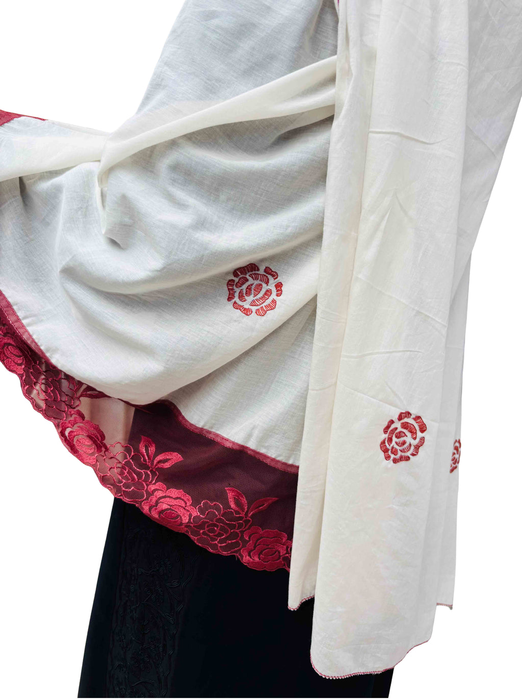 Hand work cotton dupatta with lace