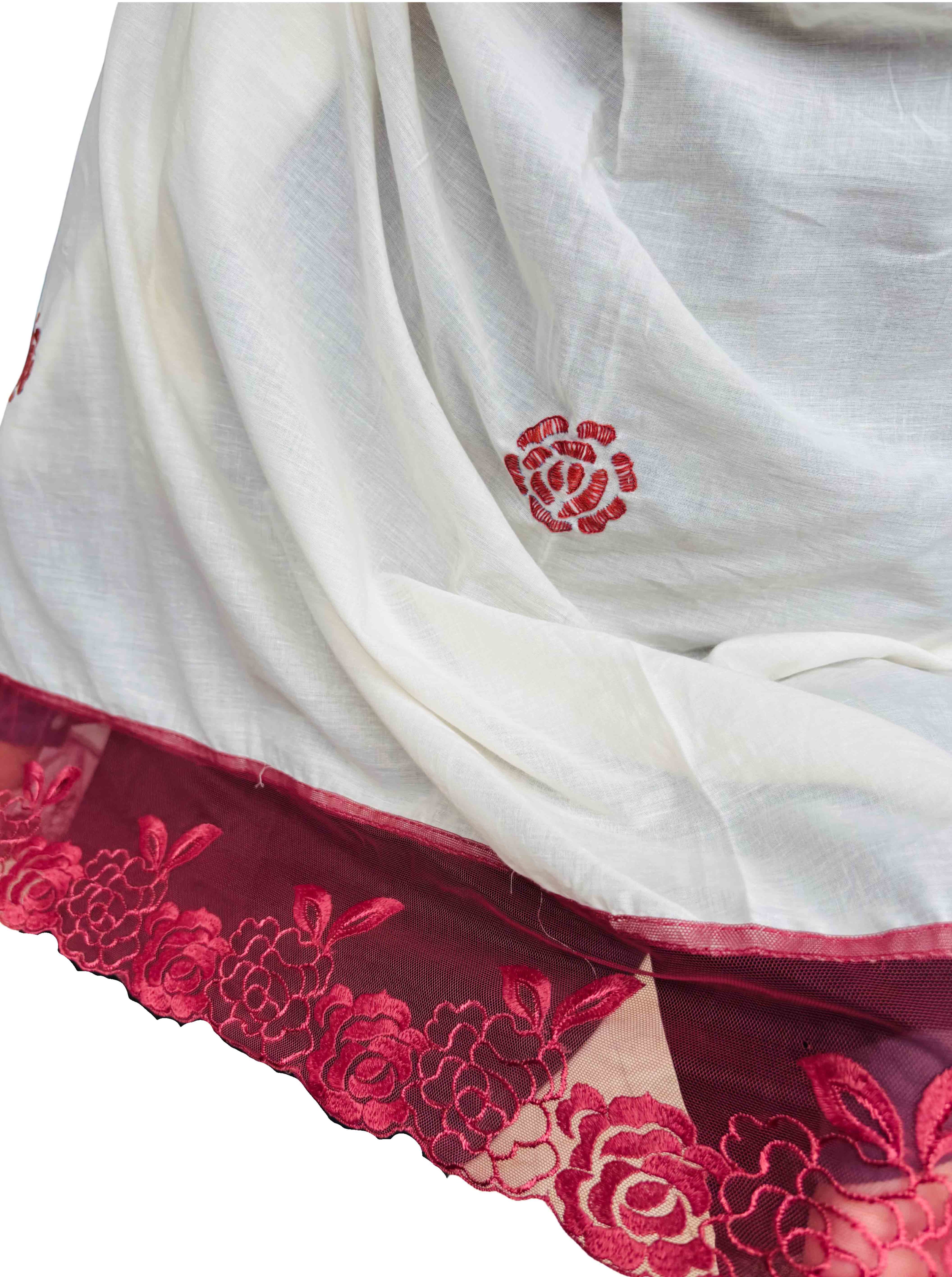 Hand work cotton dupatta with lace