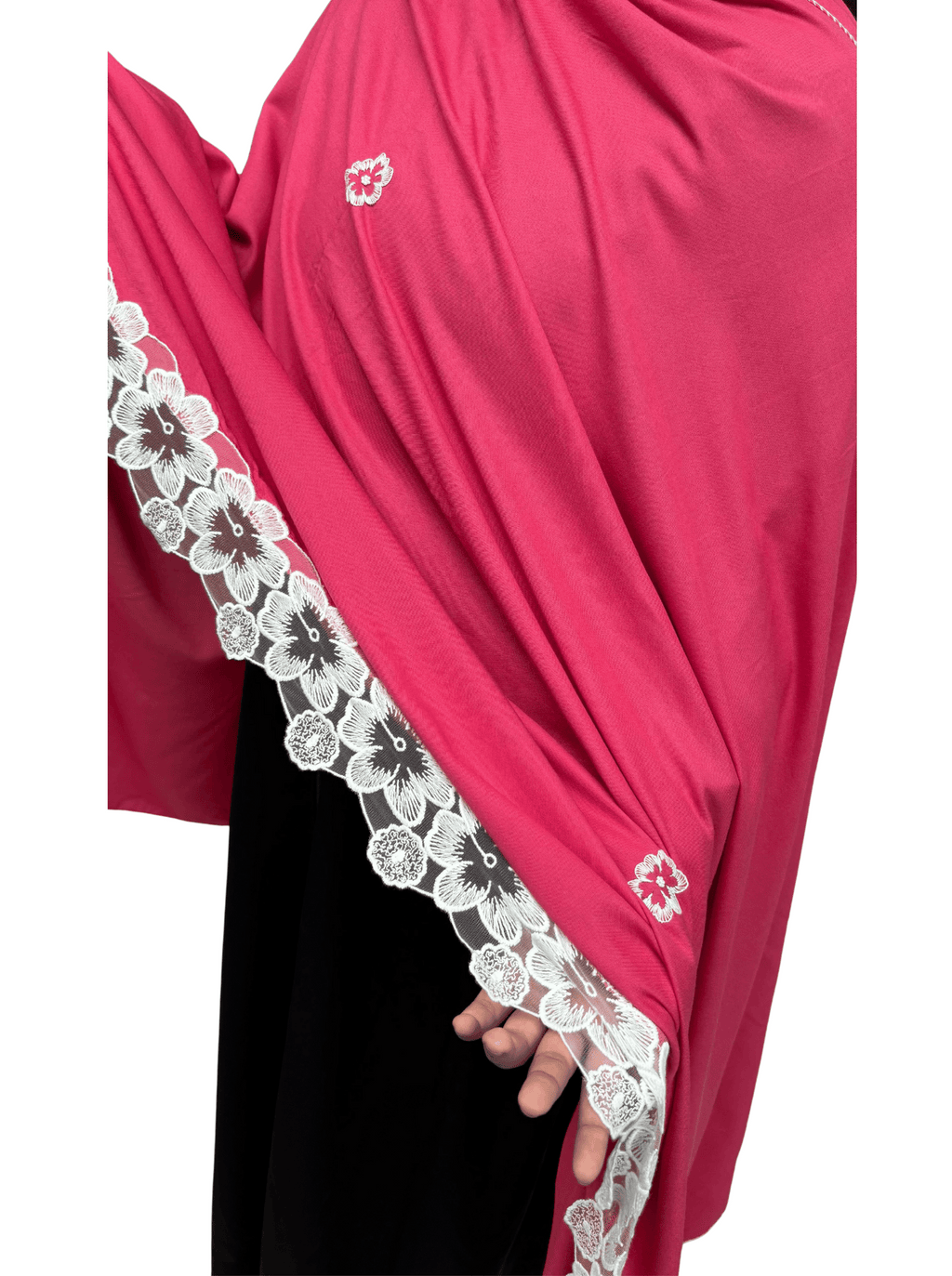 Pink dupatta with white beautiful hand work