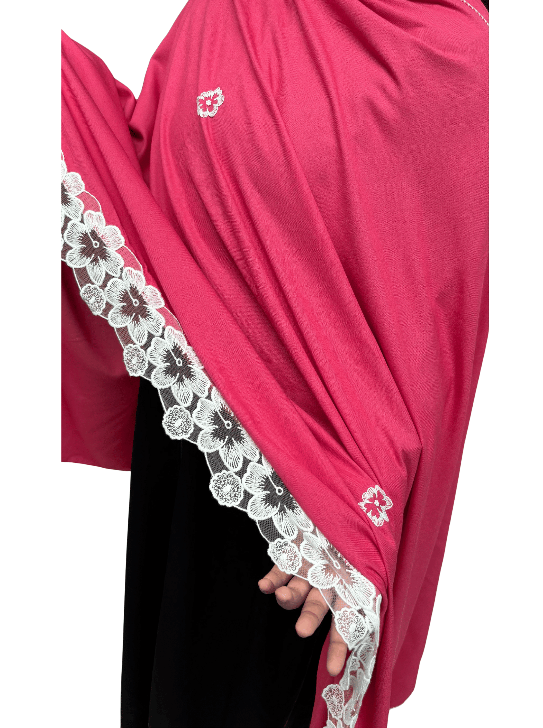 Pink dupatta with white beautiful hand work