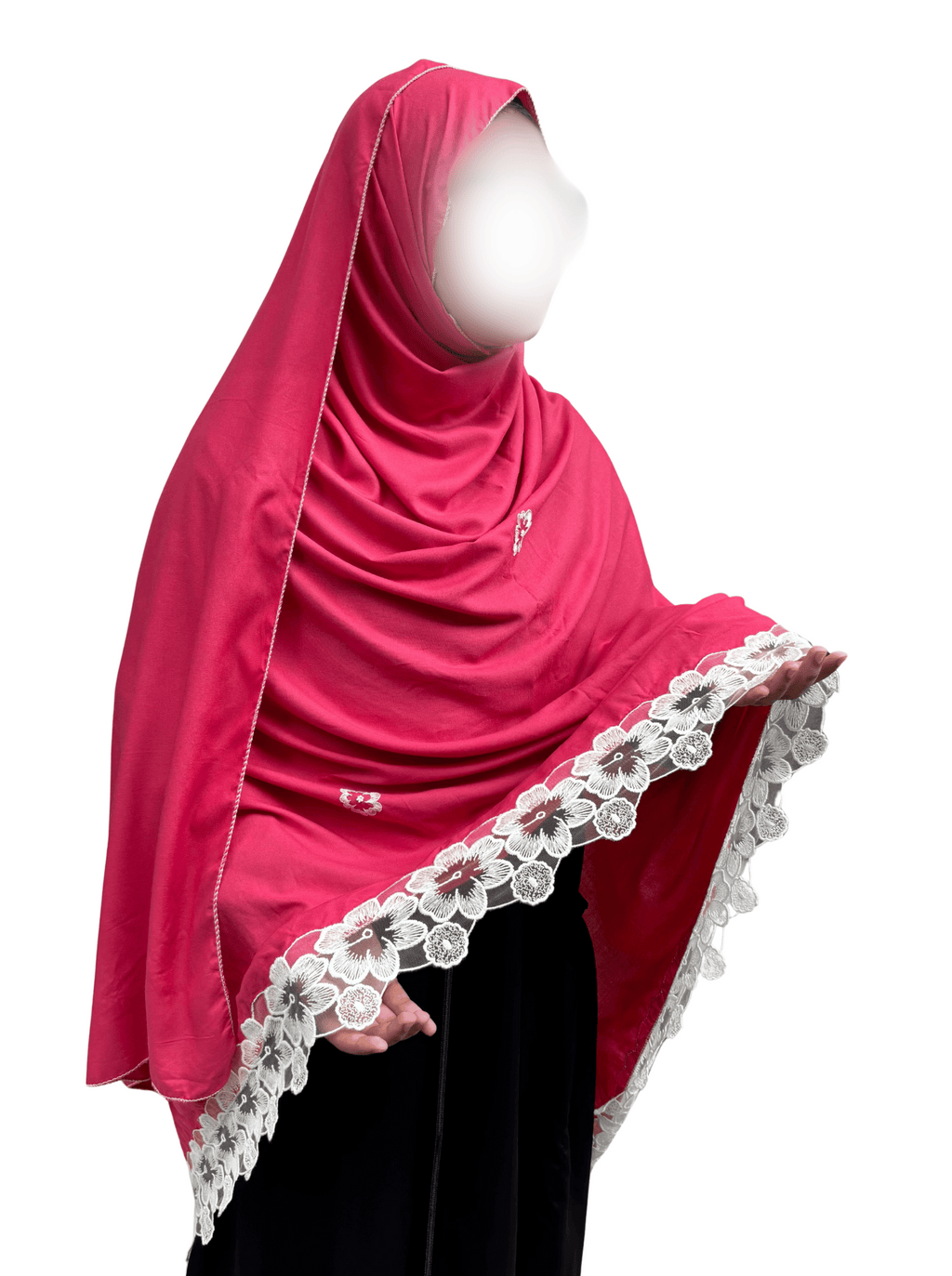 Pink dupatta with white beautiful hand work