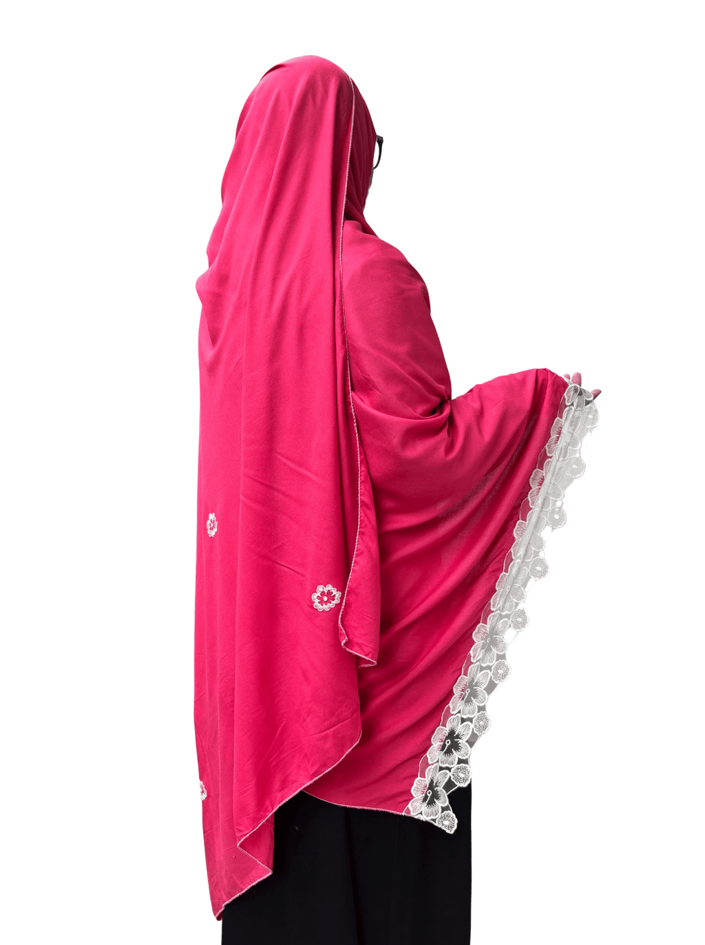 Pink dupatta with white beautiful hand work