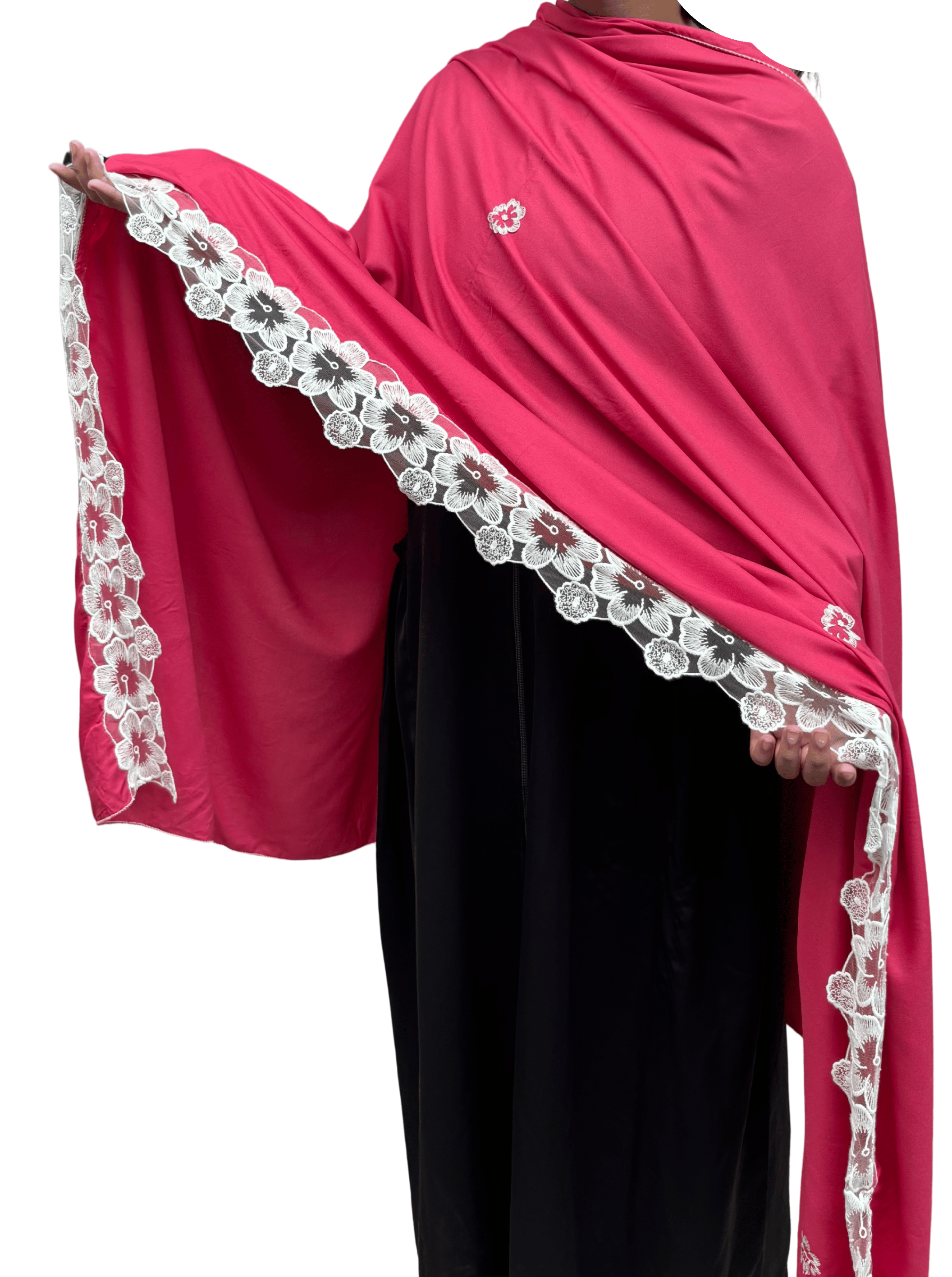 Pink dupatta with white beautiful hand work