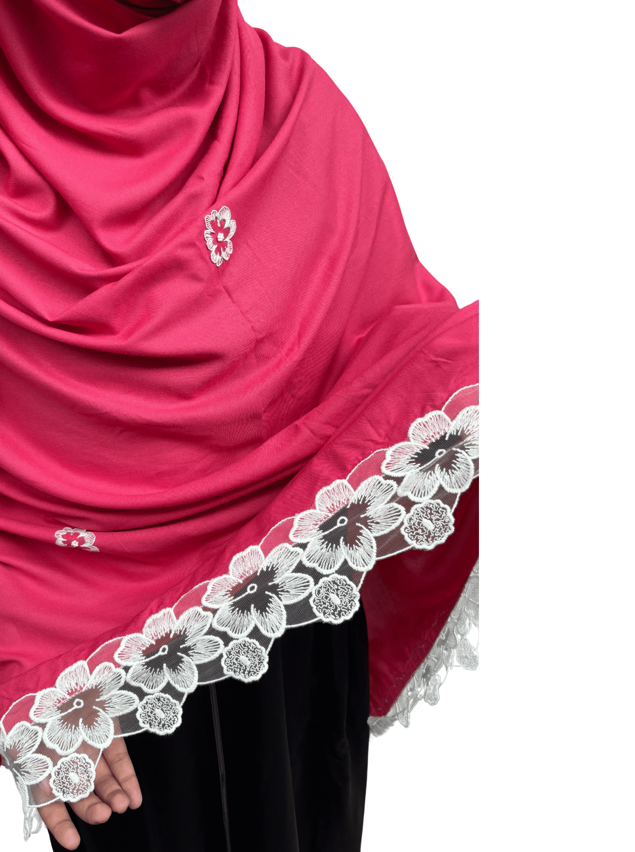 Pink dupatta with white beautiful hand work