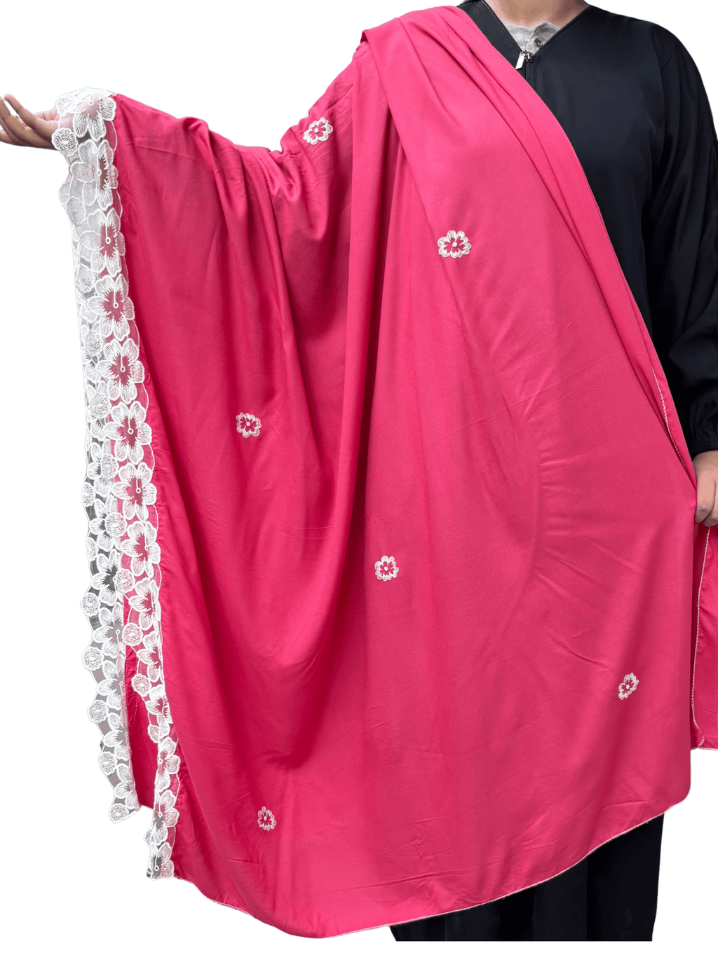 Pink dupatta with white beautiful hand work