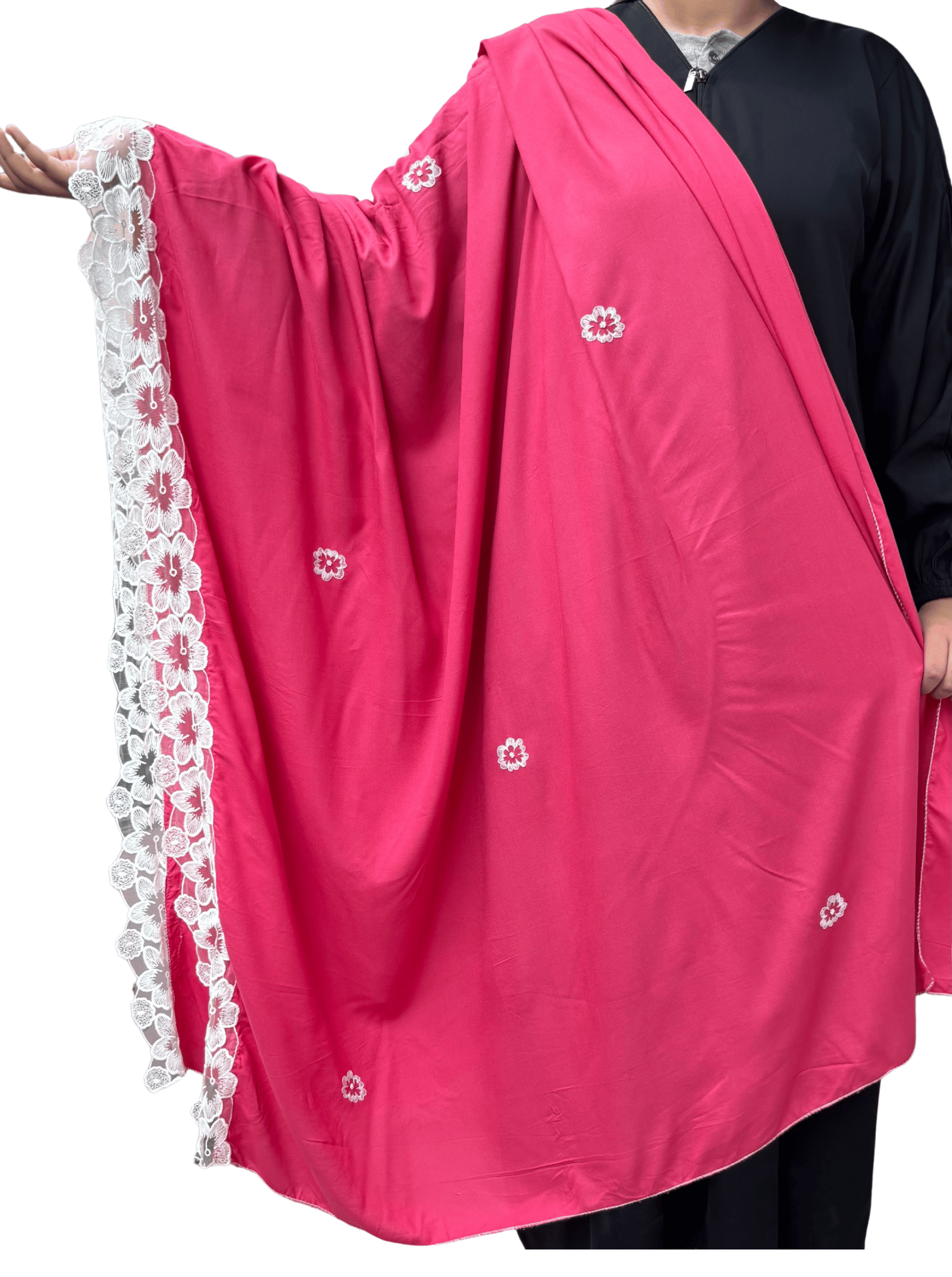 Pink dupatta with white beautiful hand work