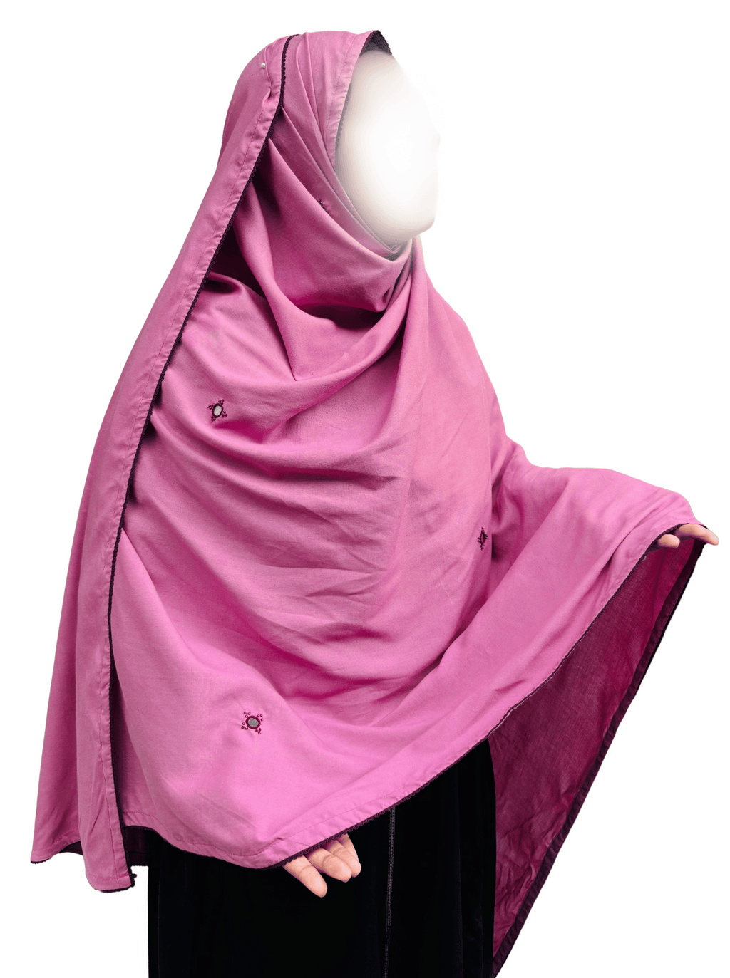 Mirror work dupatta with lace - Mauve
