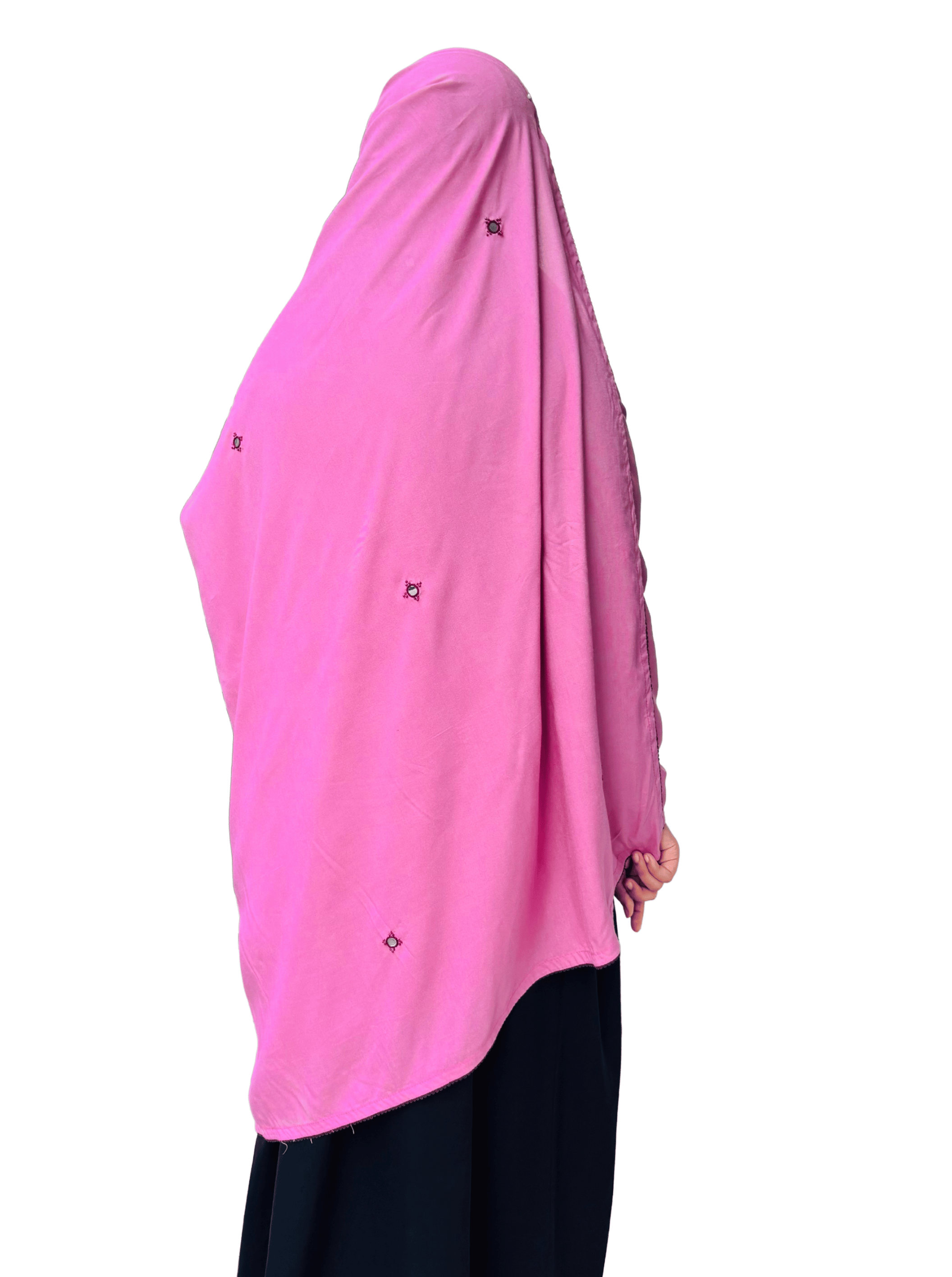Mirror work dupatta with lace - Mauve