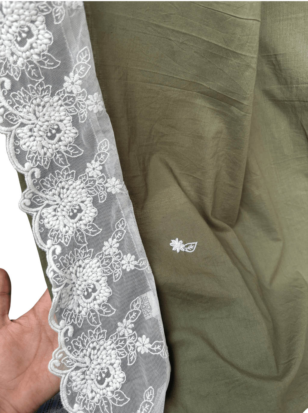 Green hand work cotton dupatta