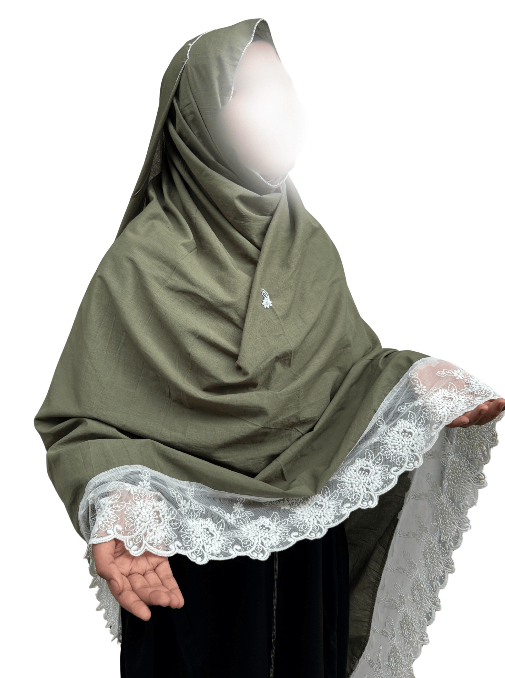 Green hand work cotton dupatta