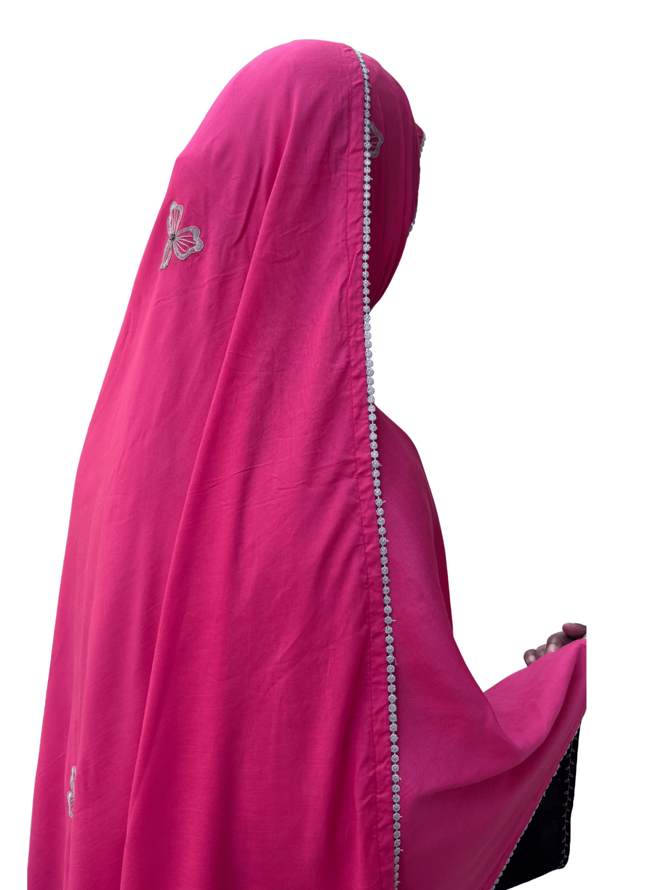 Pink with grey hand work dupatta