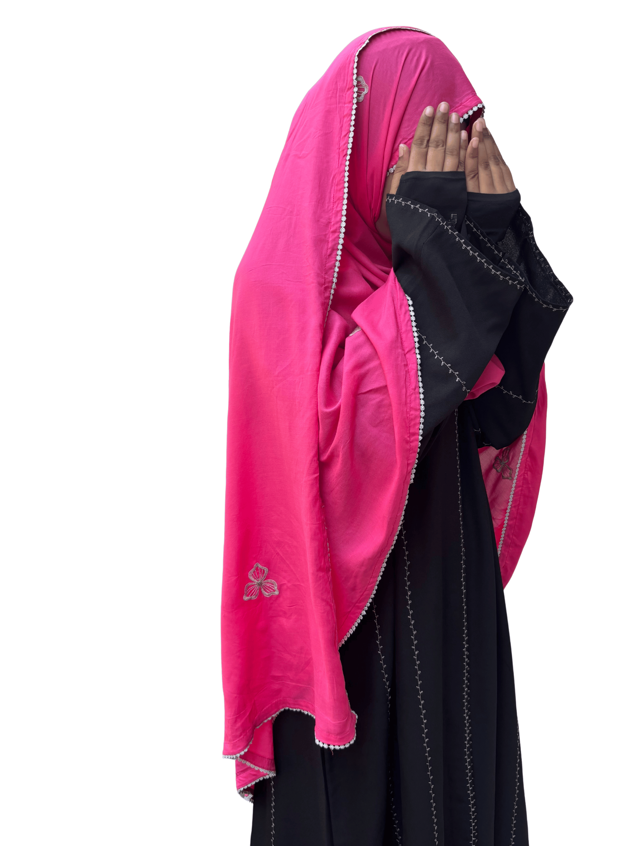 Pink with grey hand work dupatta