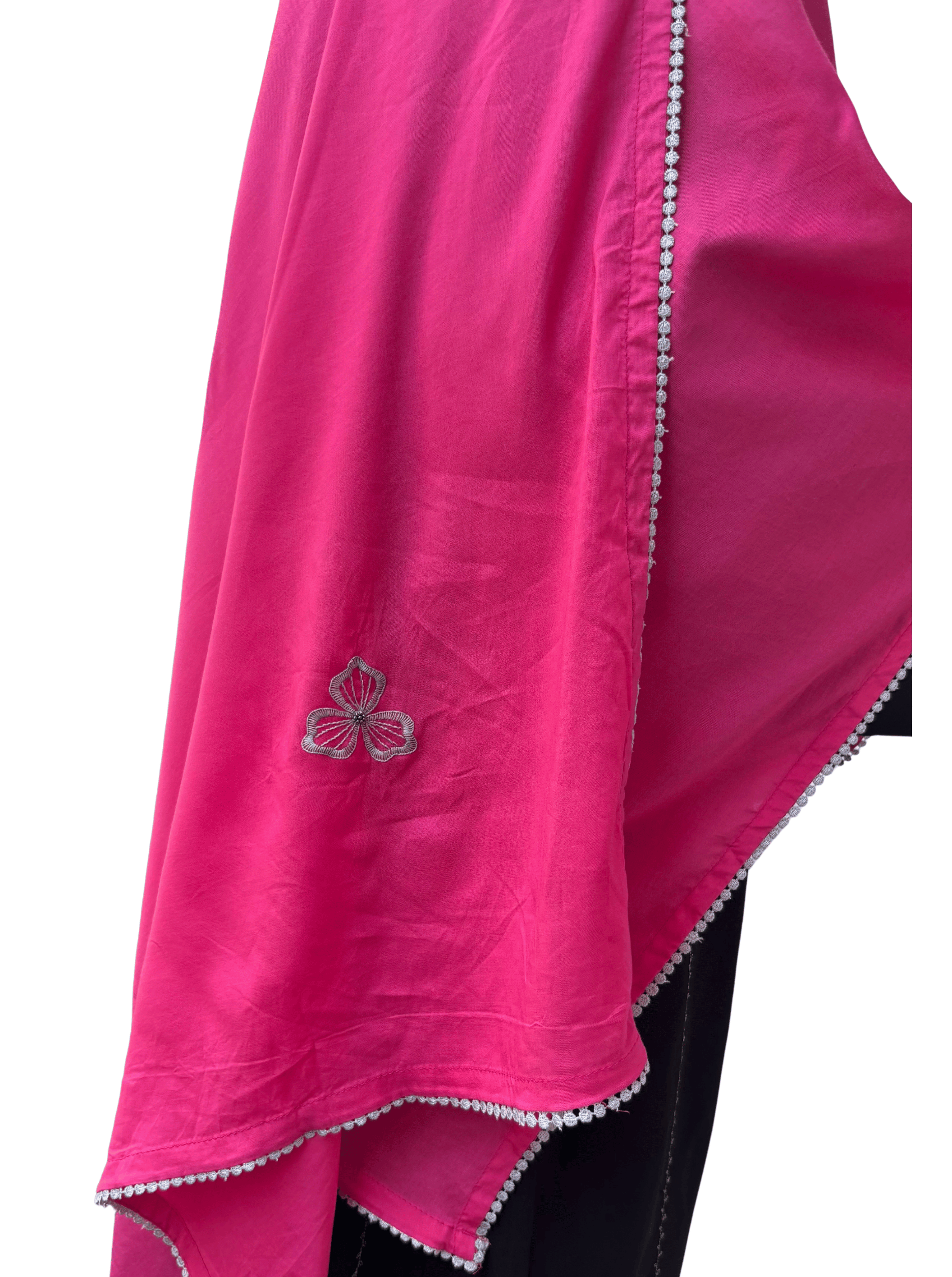 Pink with grey hand work dupatta