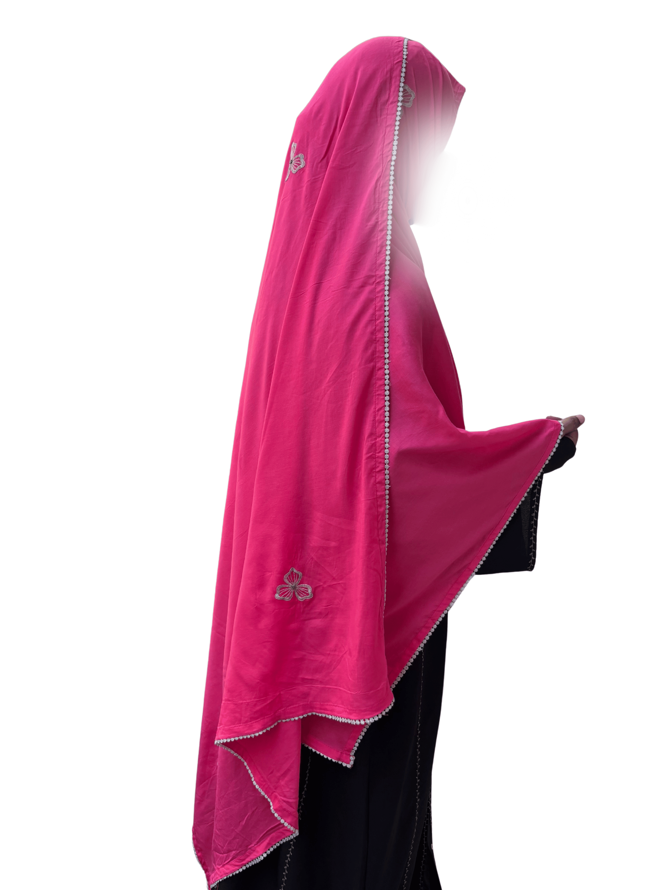 Pink with grey hand work dupatta