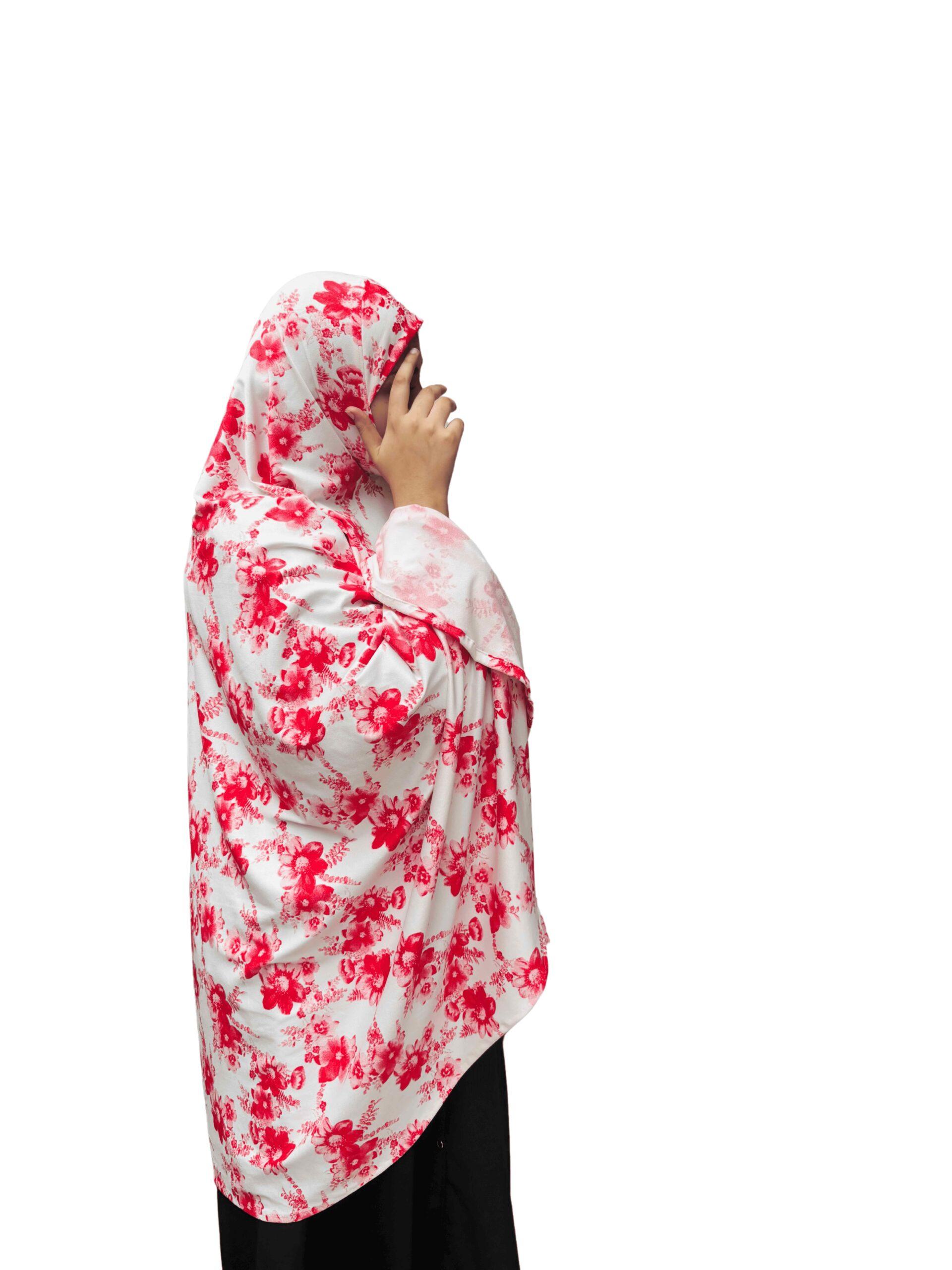 Khimar - Red & white floral