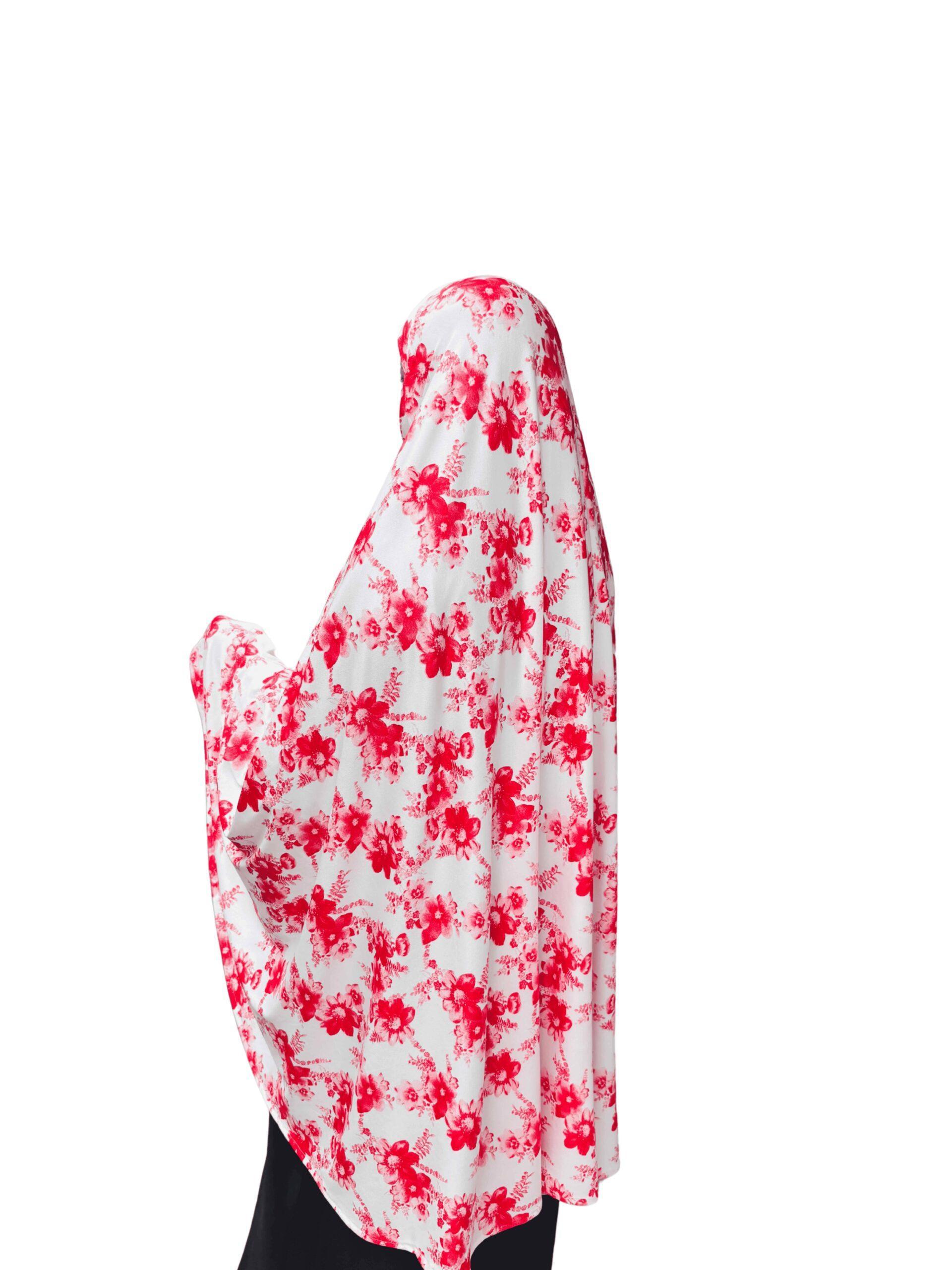 Floral Khimar - red & white
