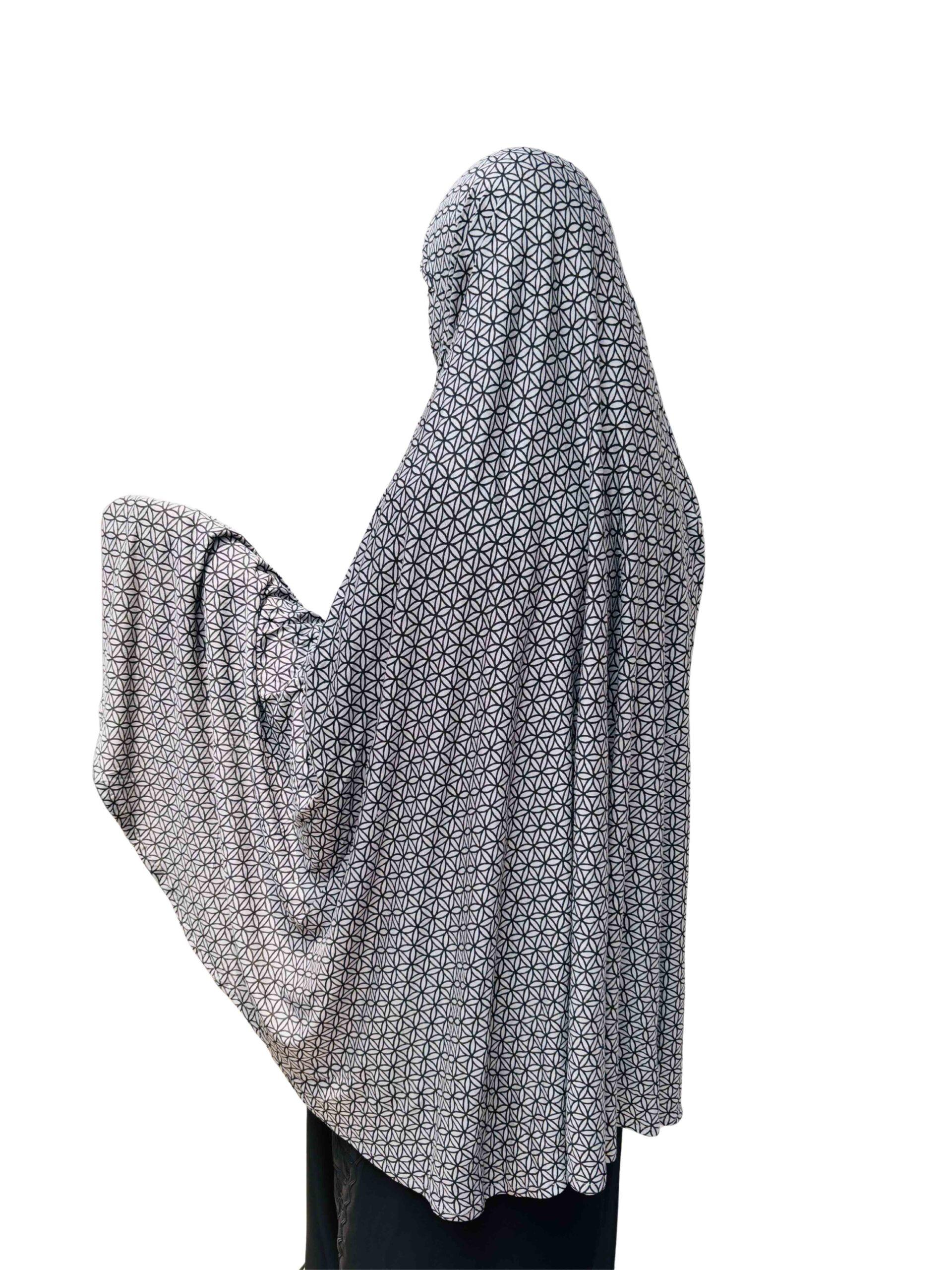 Khimar - grey with geometrical black print