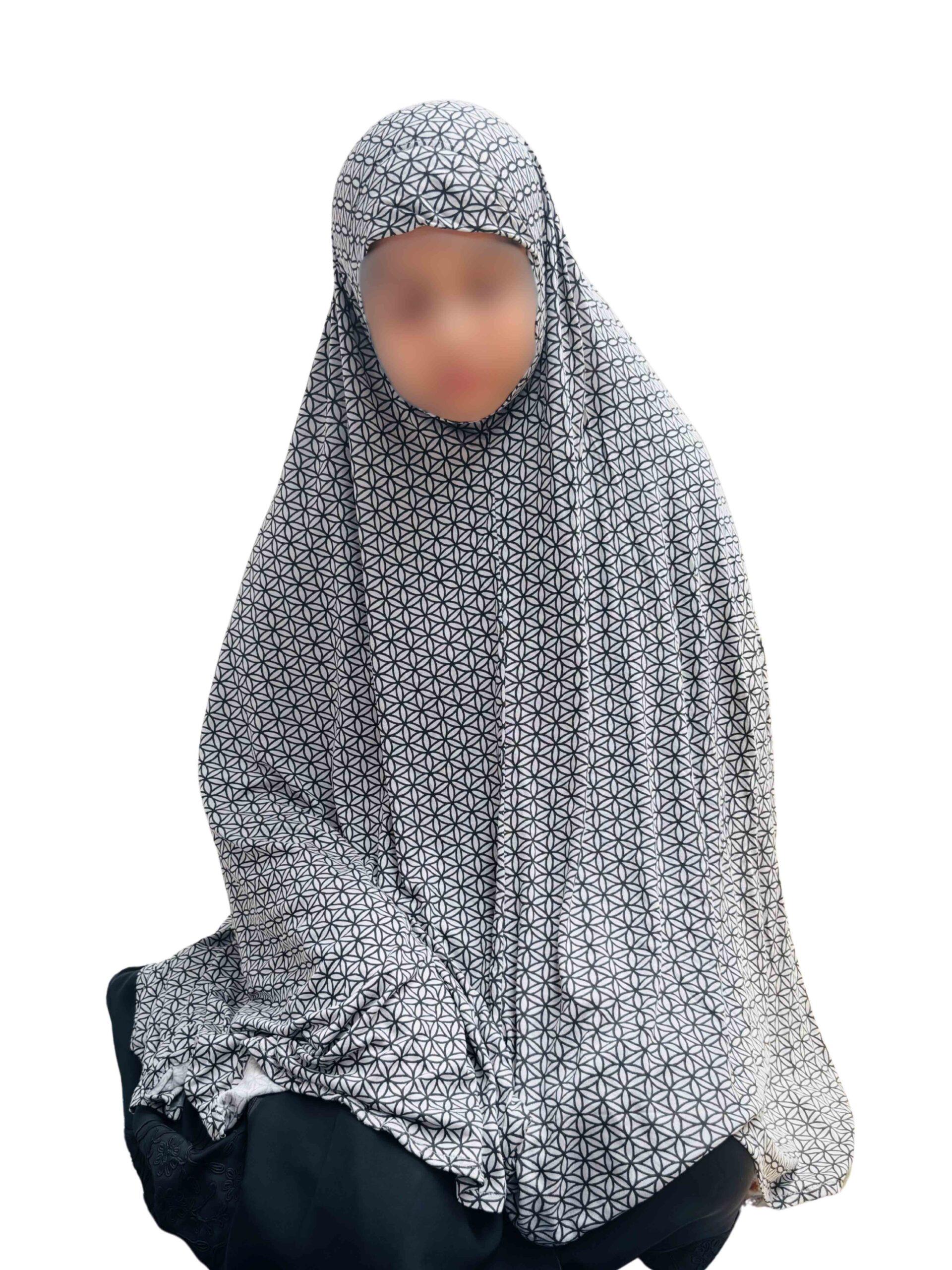 Khimar - grey with geometrical black print