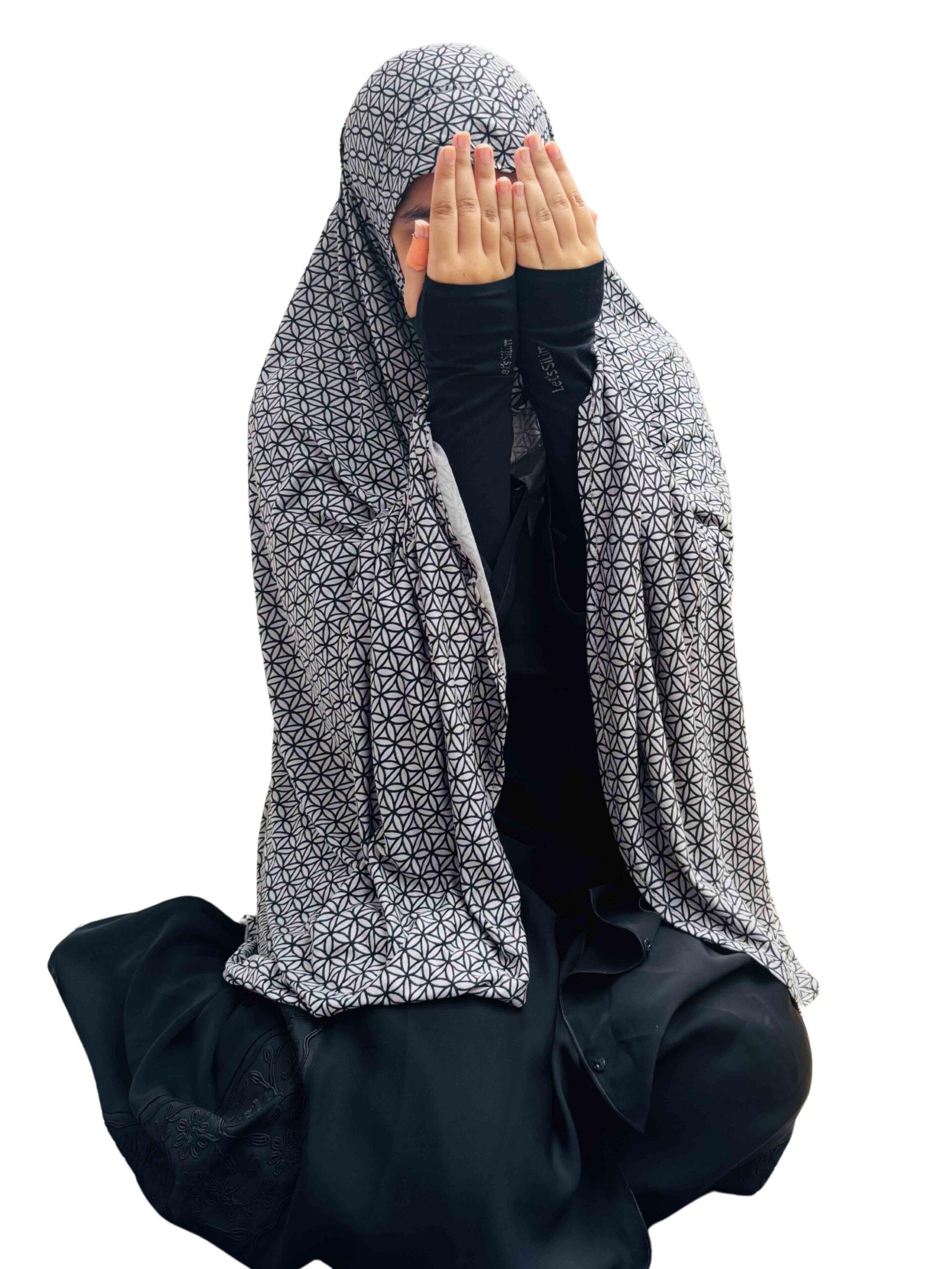 Khimar - grey with minimal black print