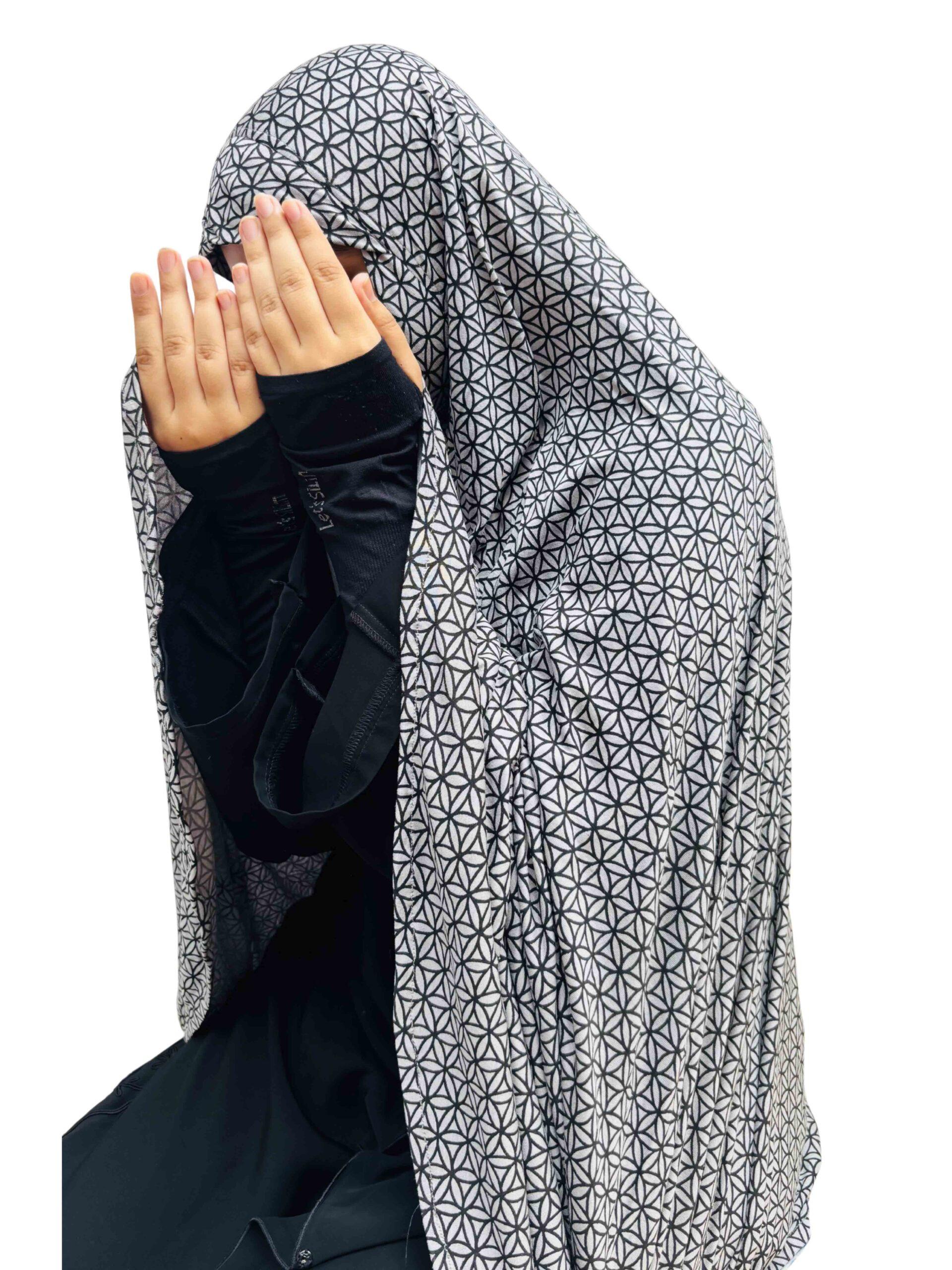 Khimar - grey with geometrical black print