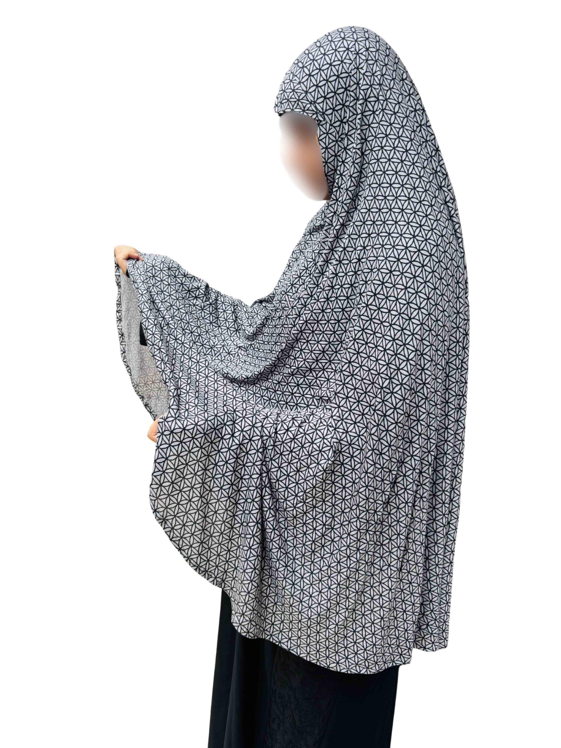 Khimar - grey with geometrical black print