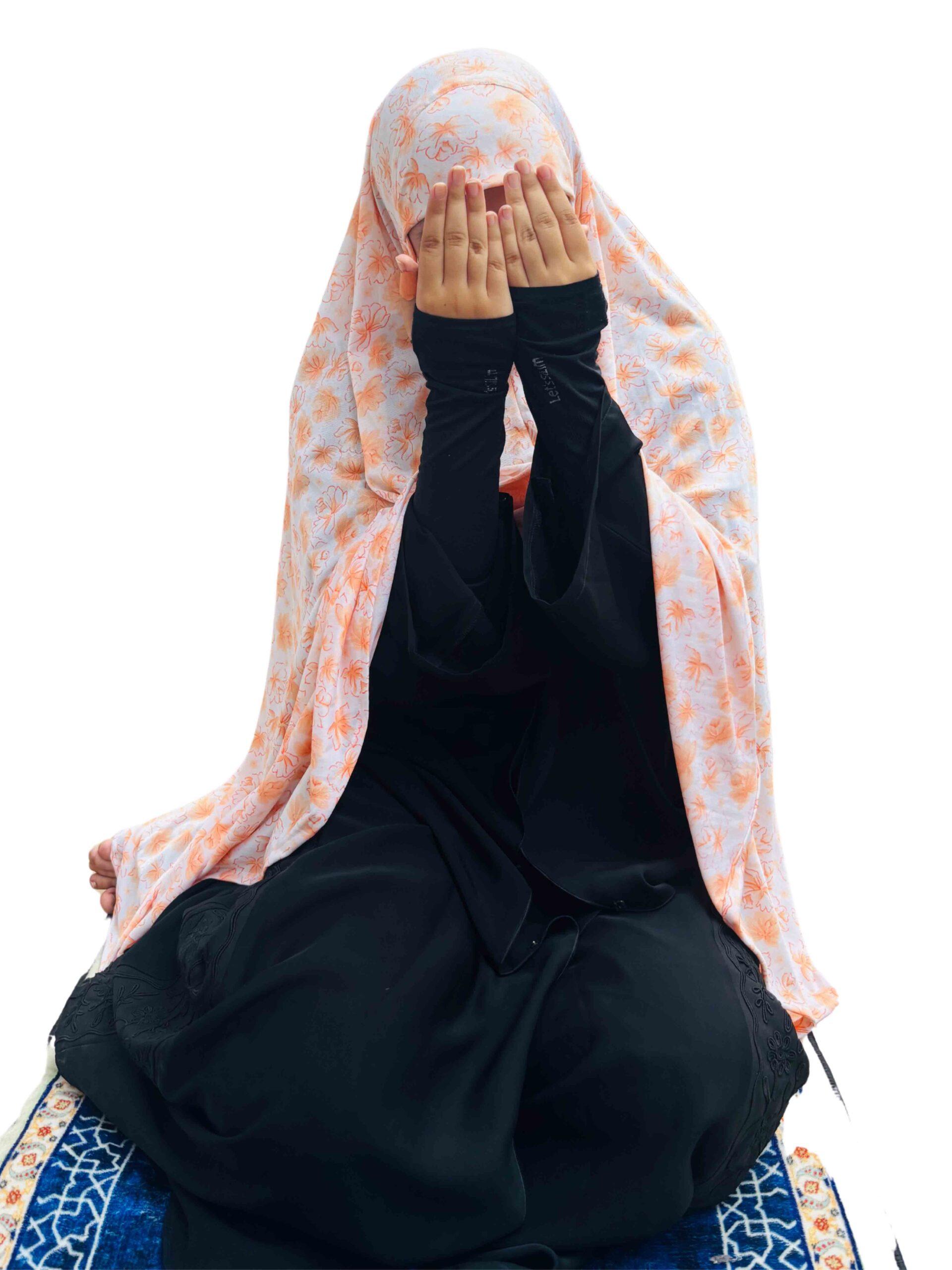 Khimar - Orange floral print