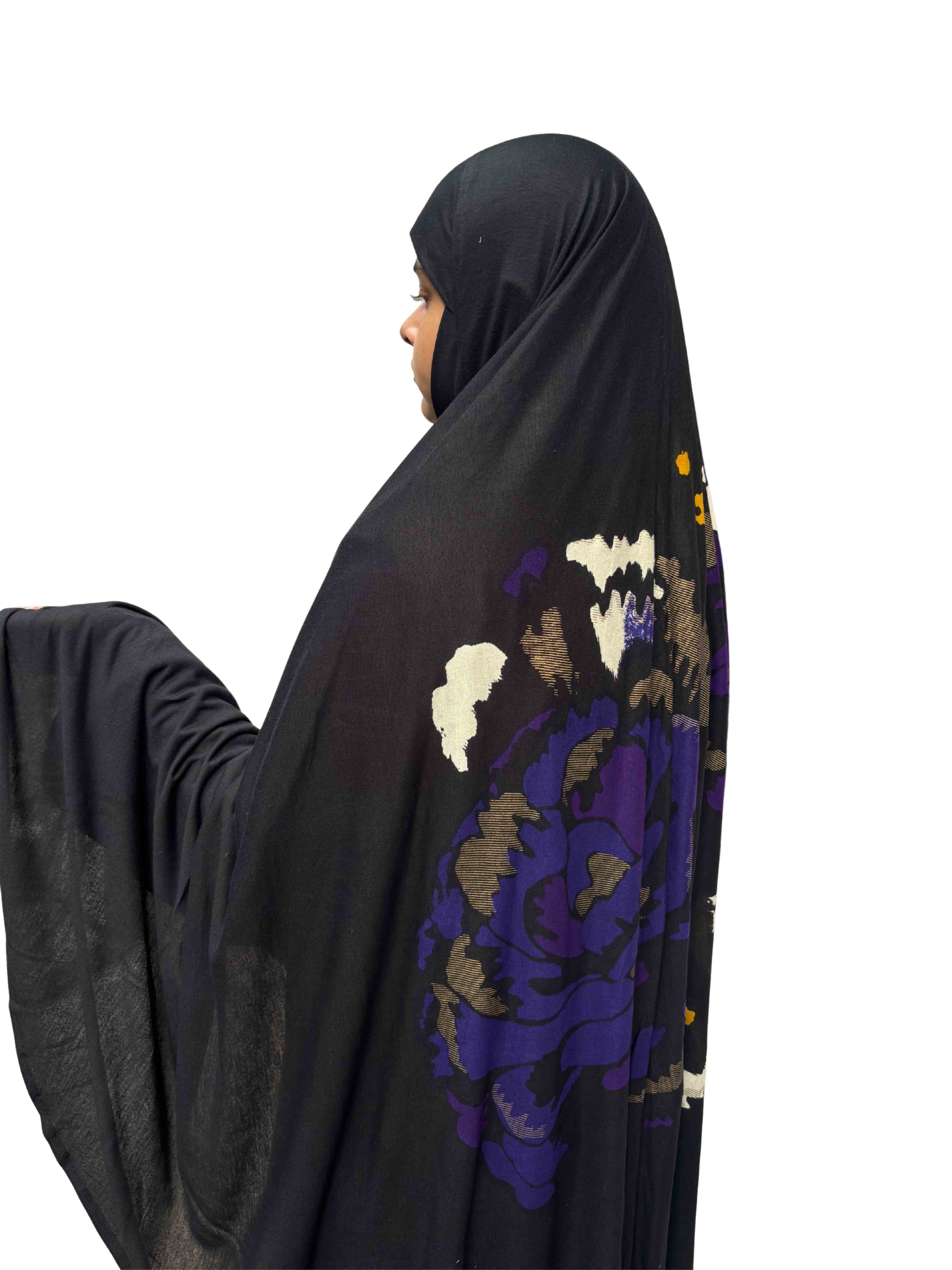 Khimar - Black with Bold Rose Back Print