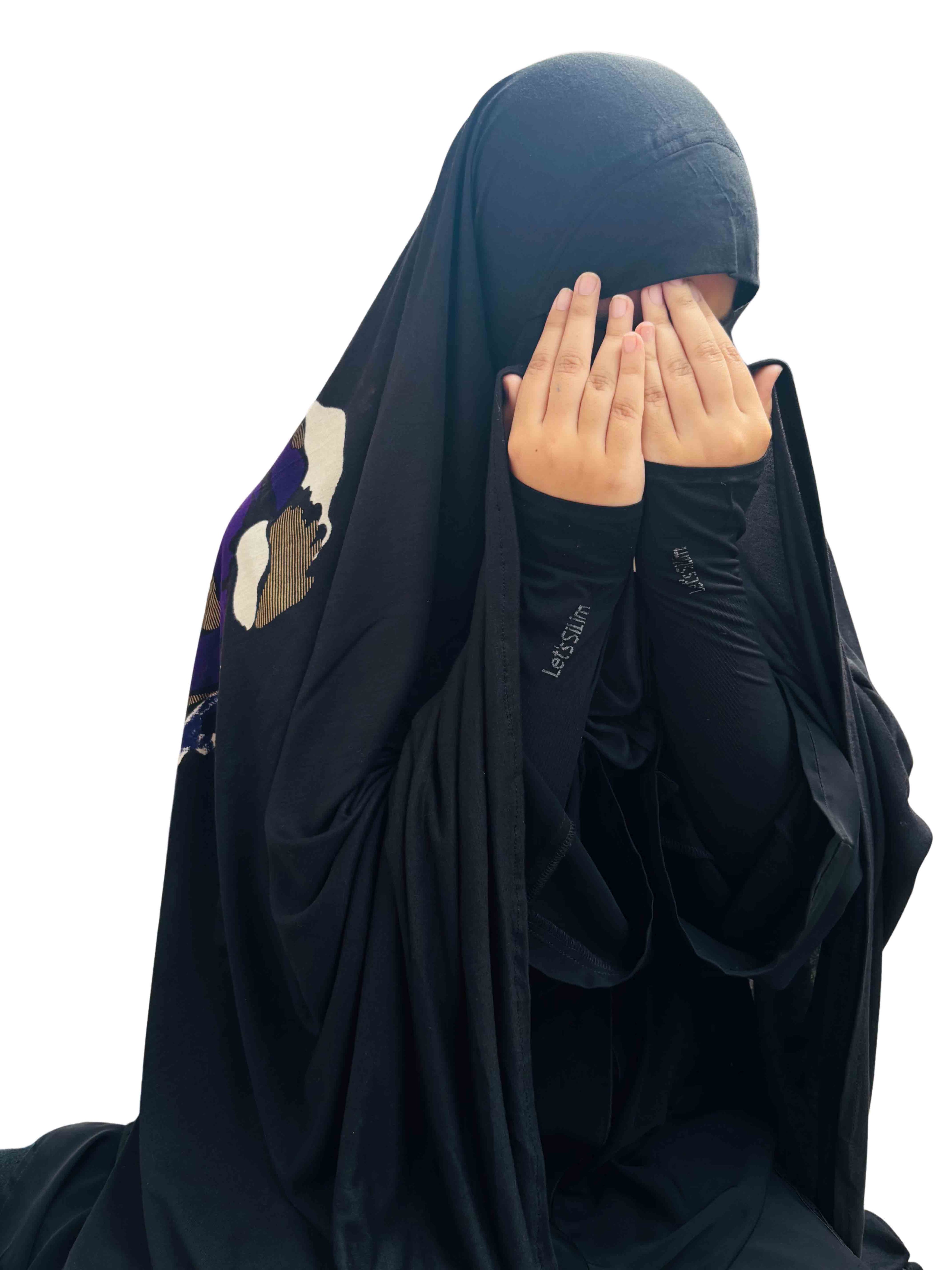 Khimar - Black with Bold Rose Back Print