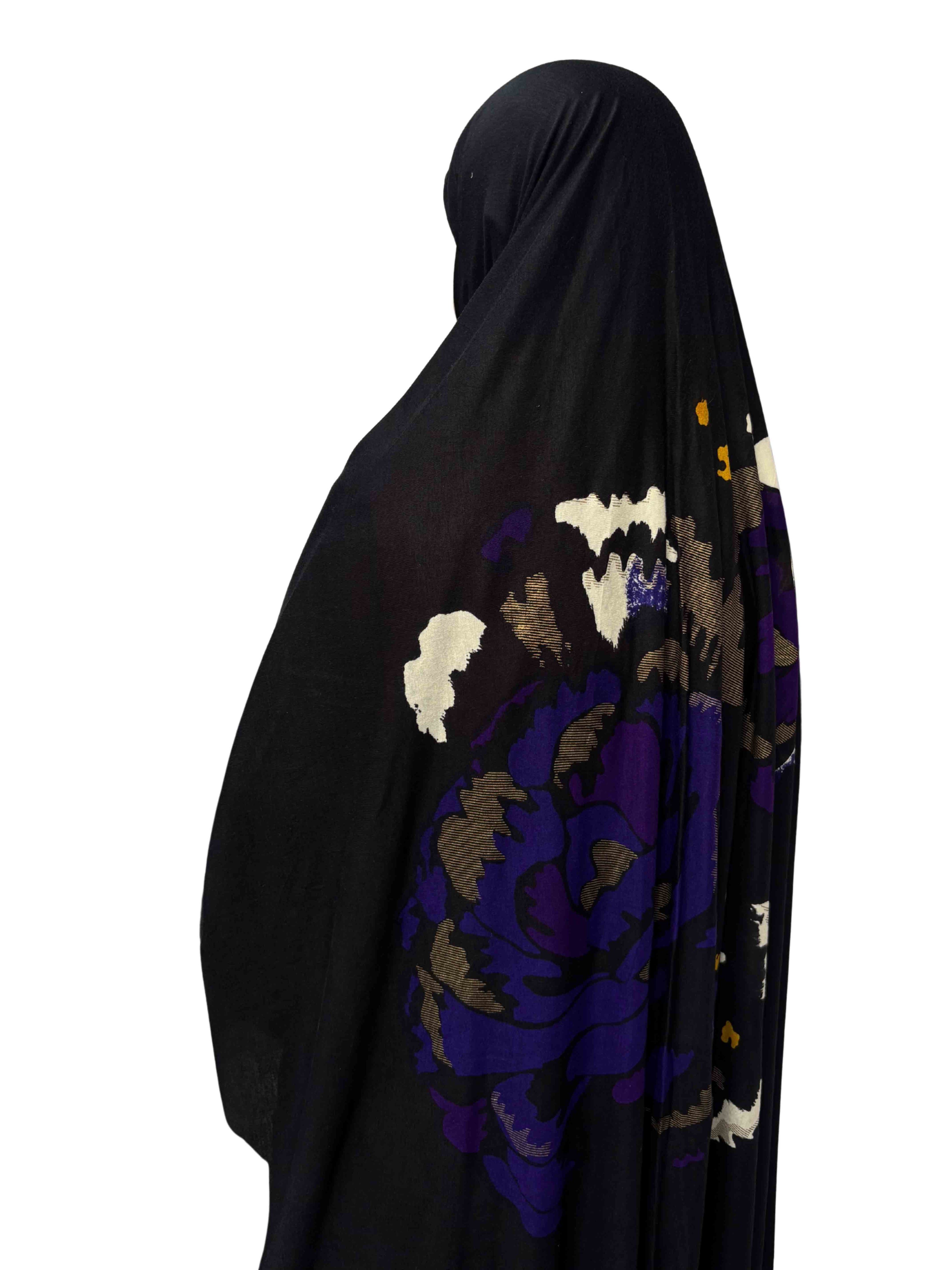 Khimar - Black with Bold Rose Back Print