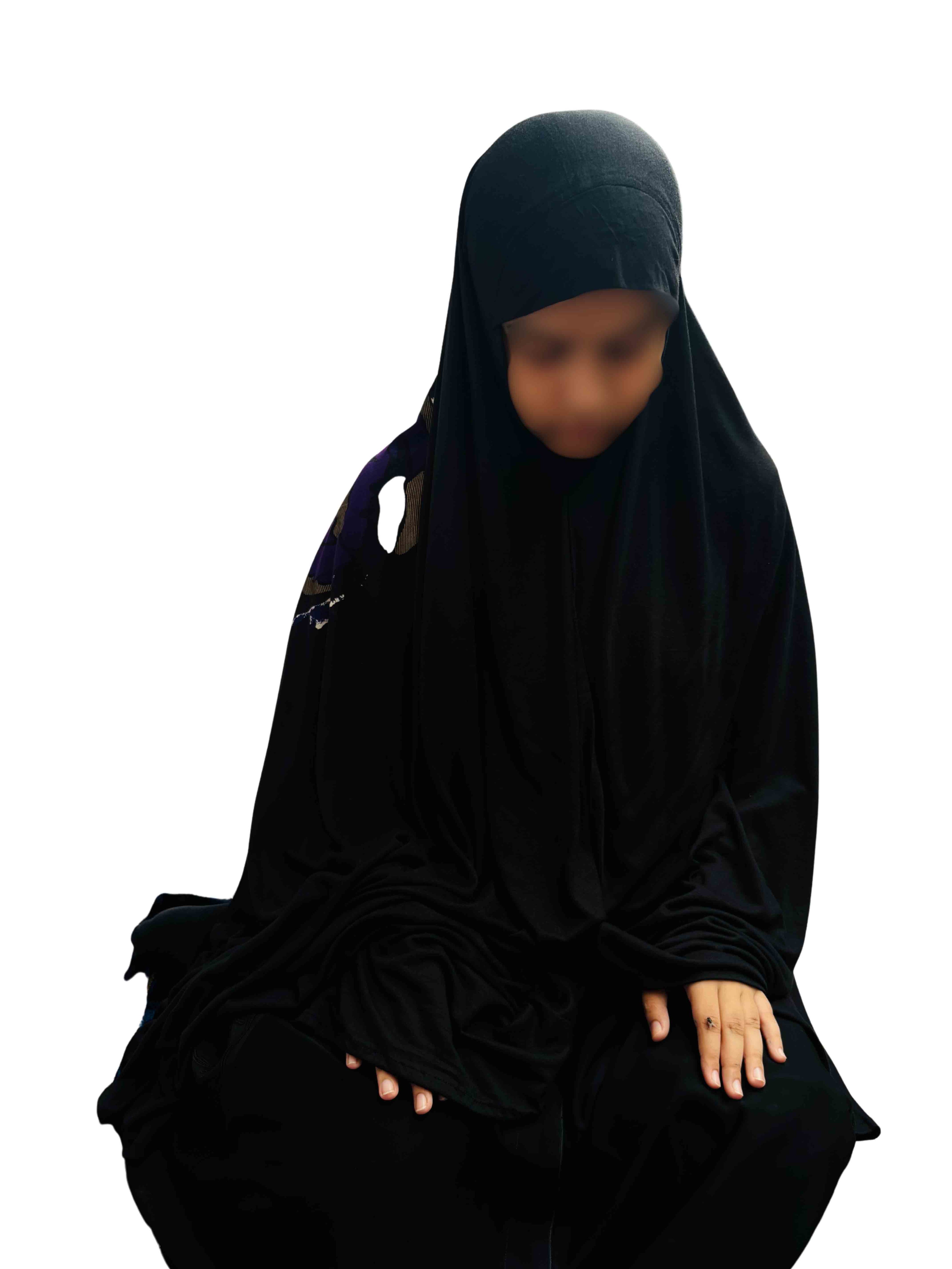 Khimar - Black with Bold Rose Back Print