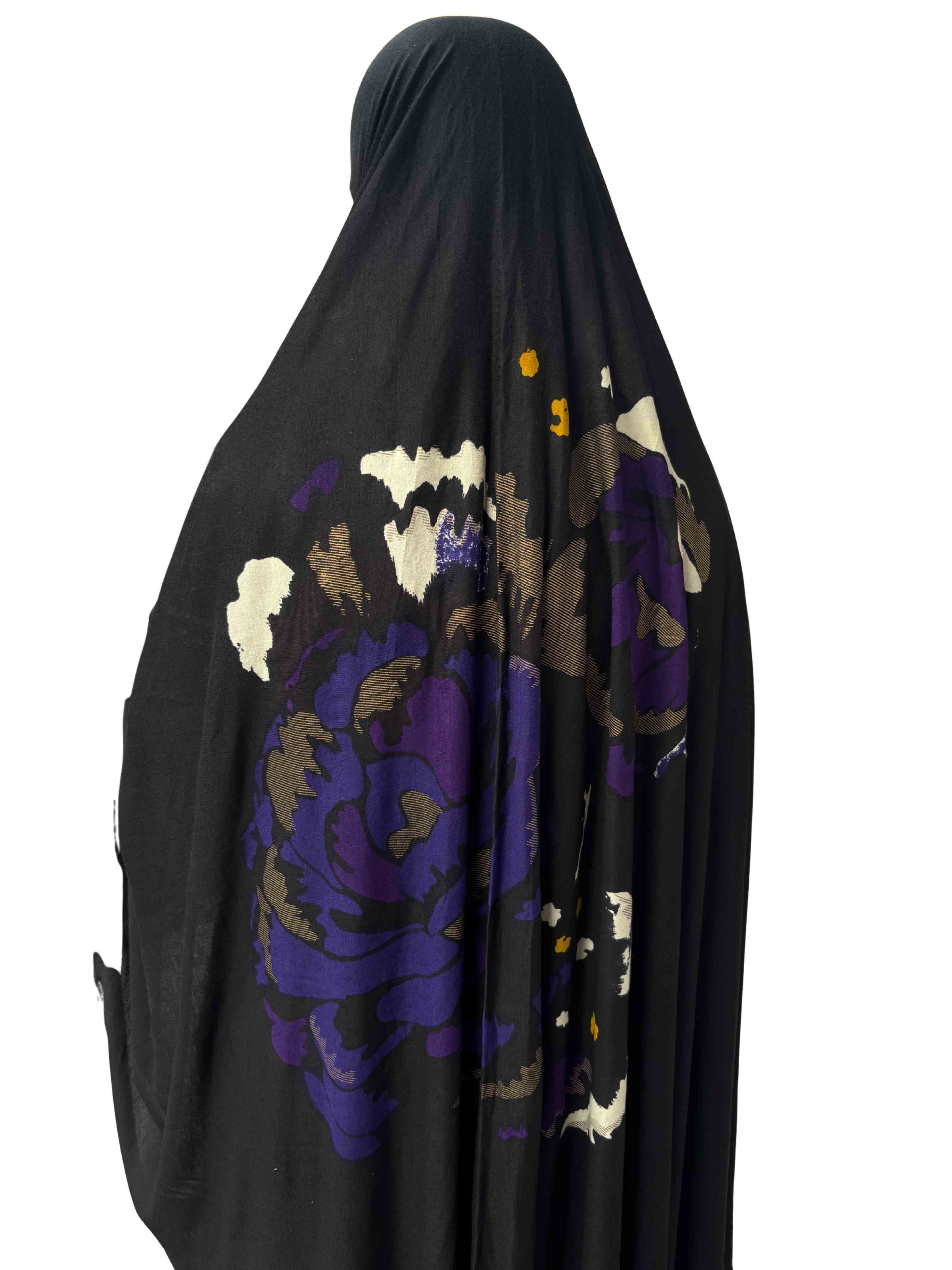 Khimar - Black with Bold Rose Back Print