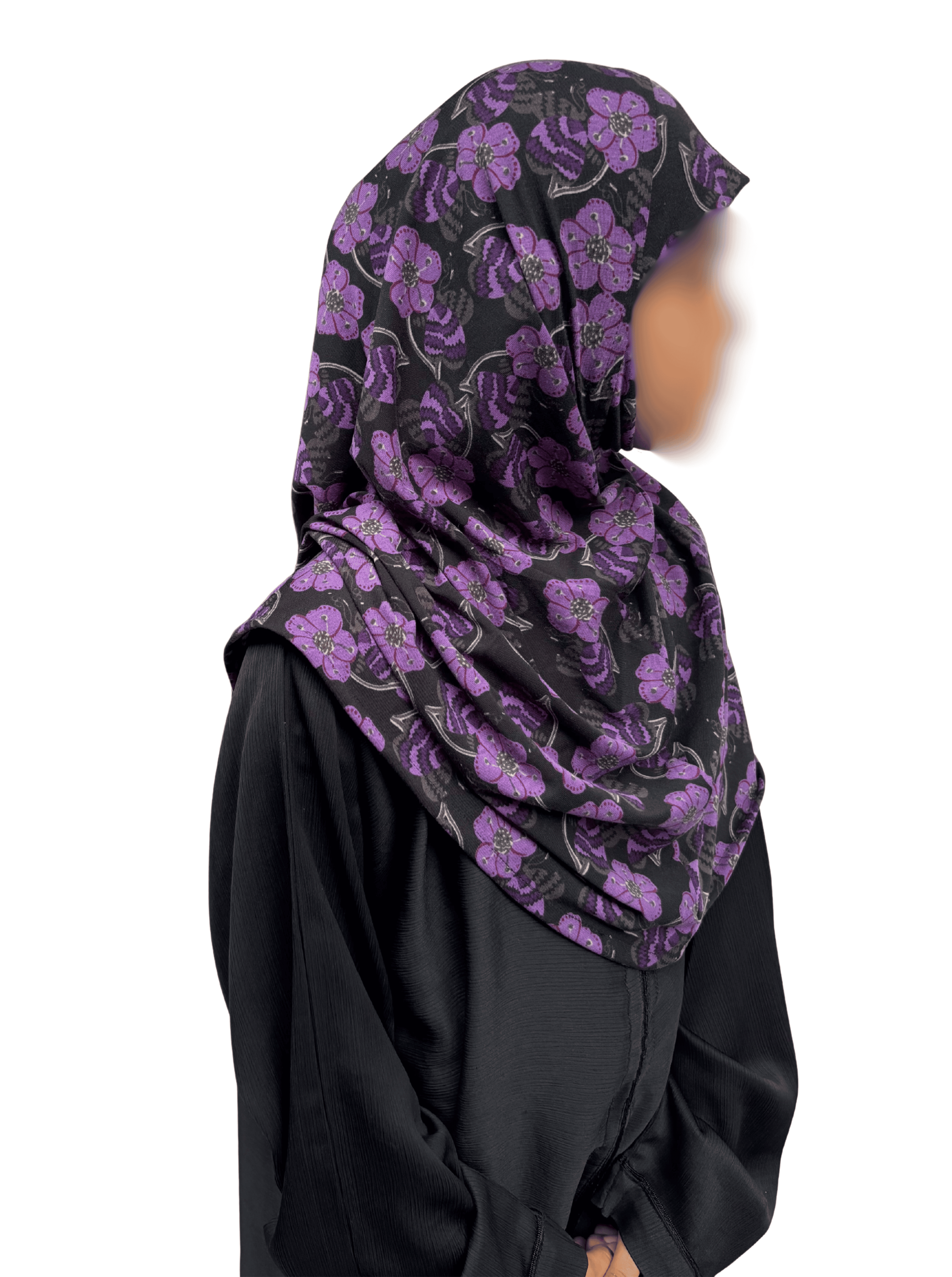 Kids Khimar - purple floral print