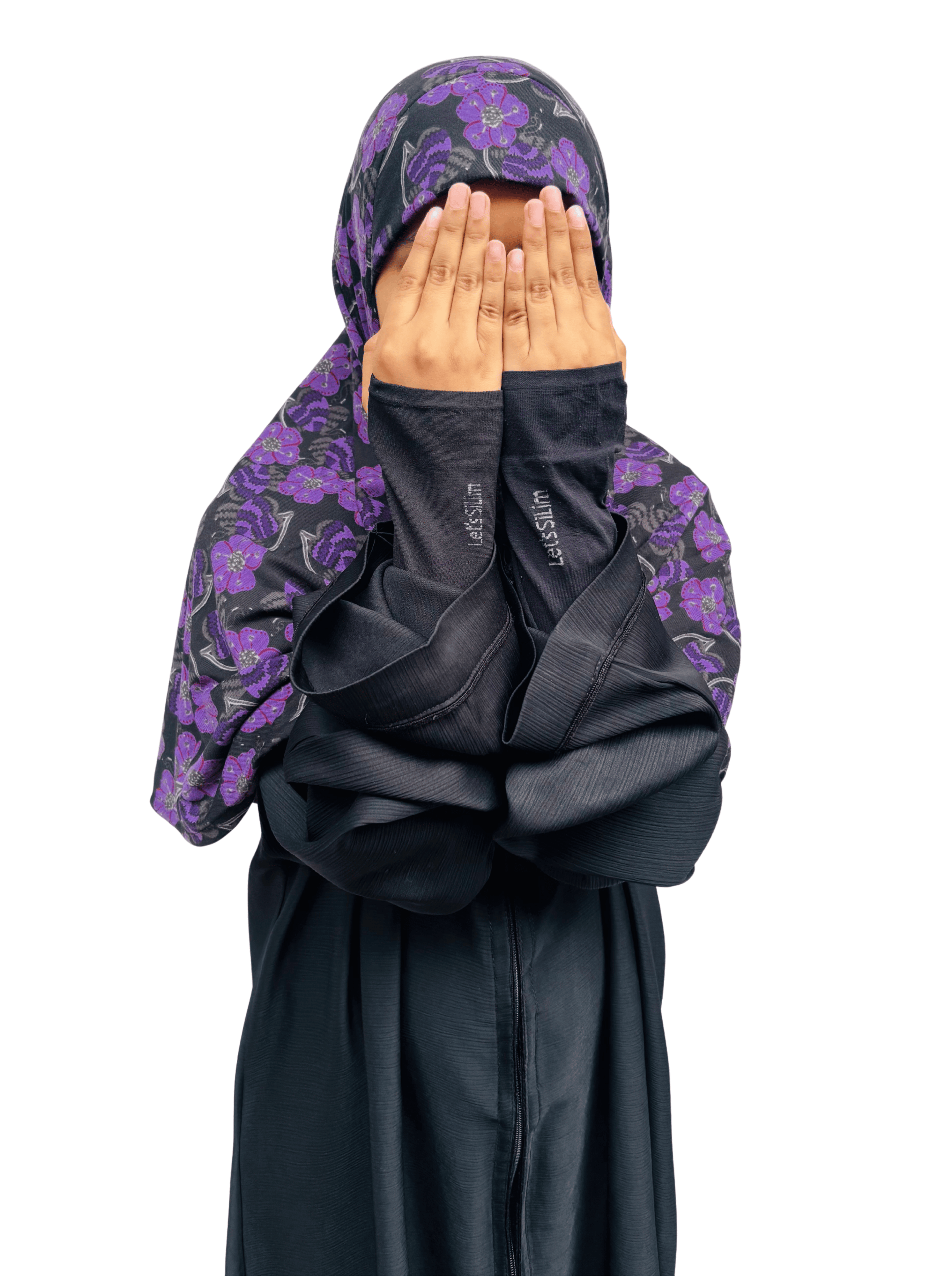 Kids Khimar - purple floral print