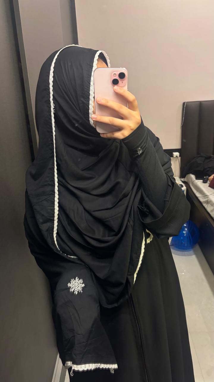 Black Beautiful Hand work dupatta with lace and beautiful pearl work