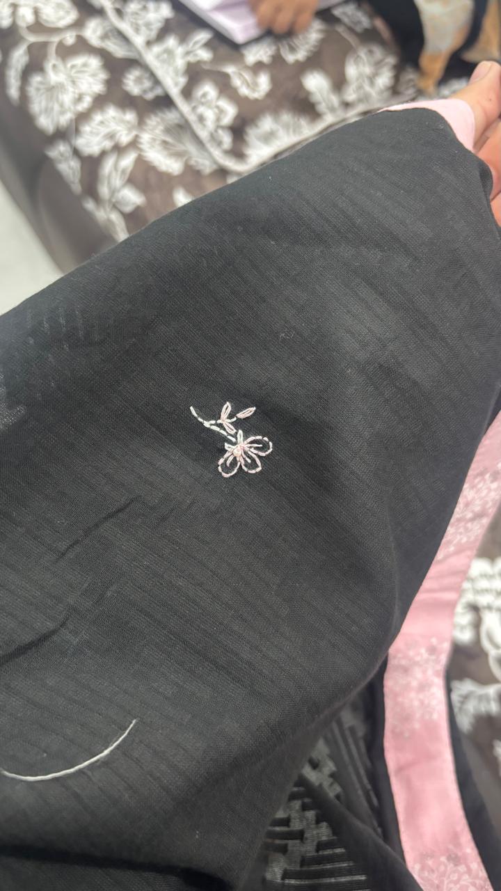 Pure cotton Black Hand work dupatta with Black border