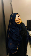 Navy Blue hand Hand Work Dupatta with Brown lace