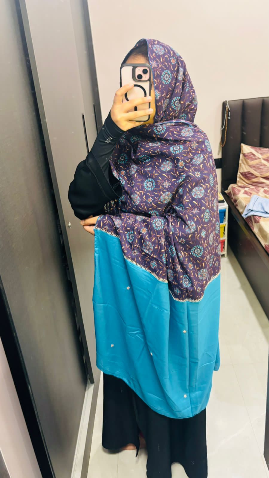 Asthetic Blue Designer Dupatta with hand work & lace