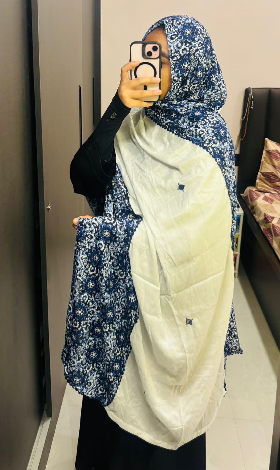Beautiful Blue and White Designer Dupatta, with lovely Hand work and lace