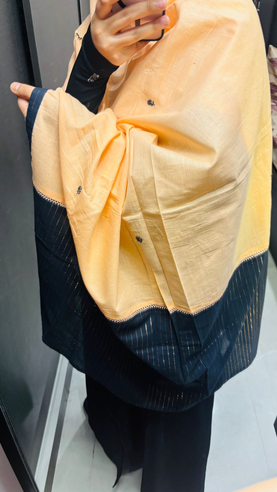 Navy Blue & Peach Elegant Designer Embroidered dupatta