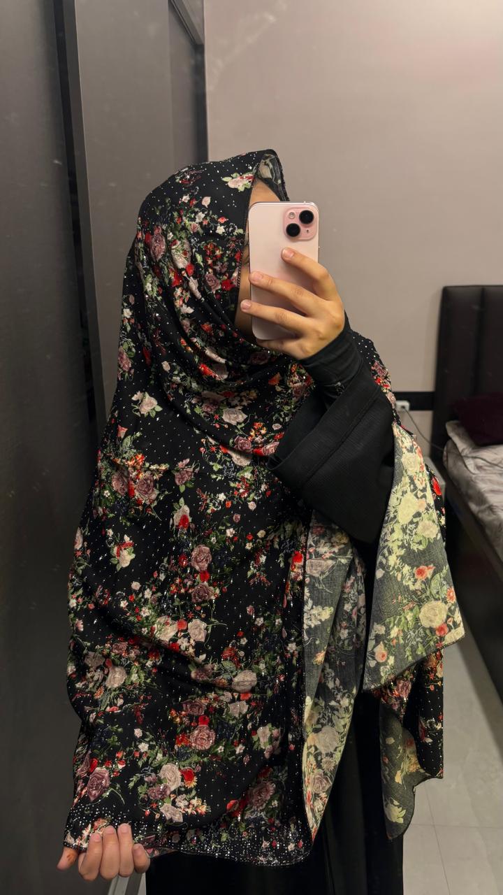Printed Namaz Dupatta with stones