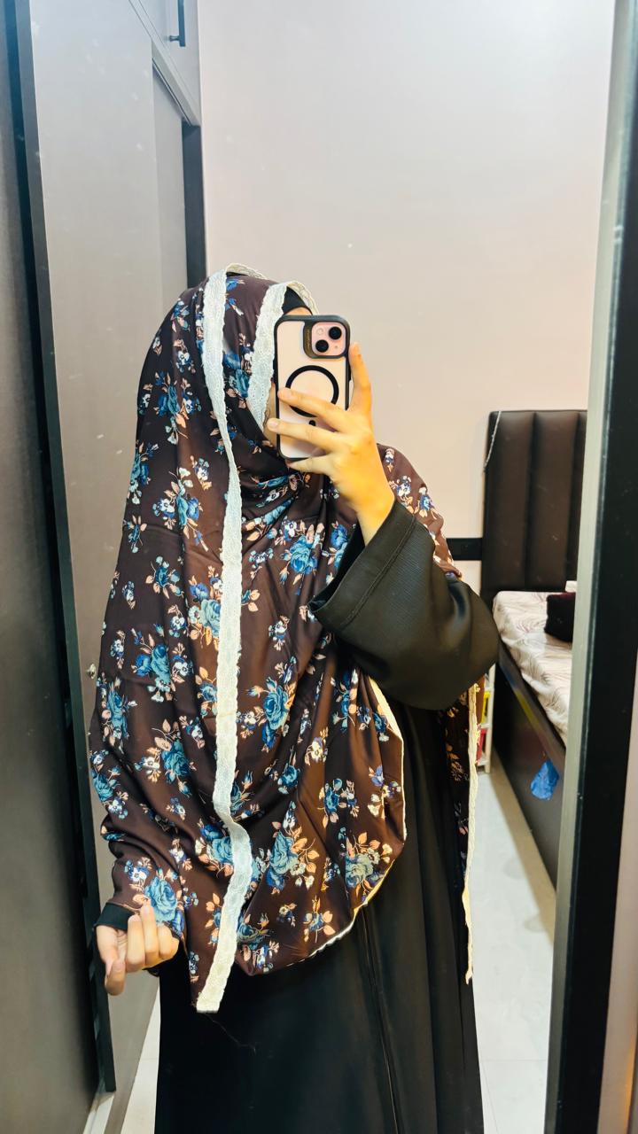 Brown asthetic Printed Lace Dupatta