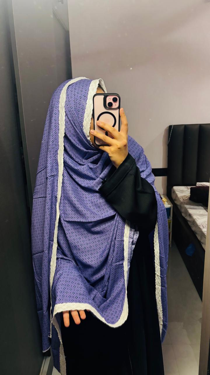 Purple Printed Lace Dupatta