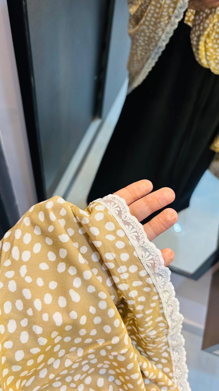 Beige Printed Lace Dupatta