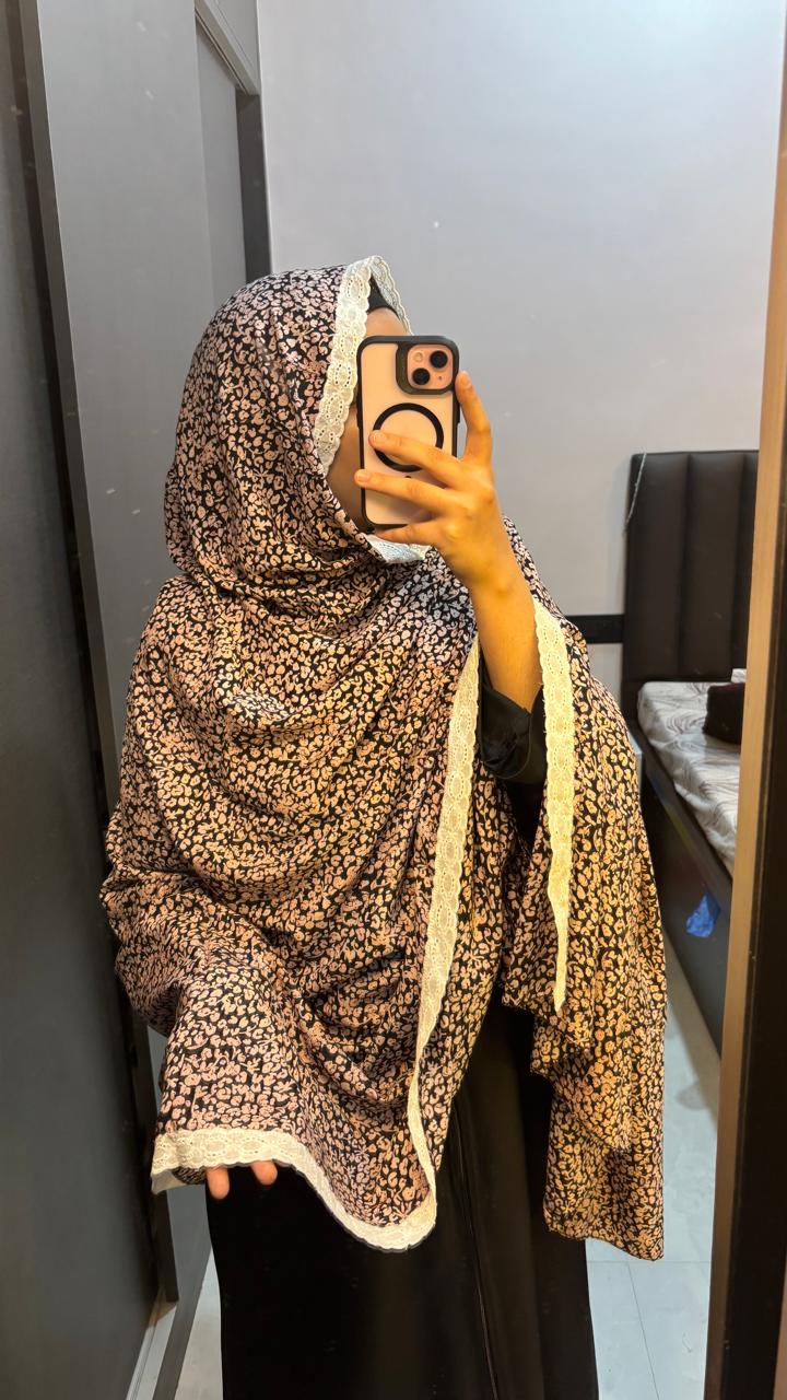 Black Printed Lace Dupatta
