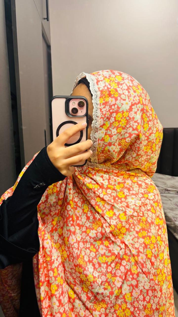 Rayon Floral Printed Lace Dupatta