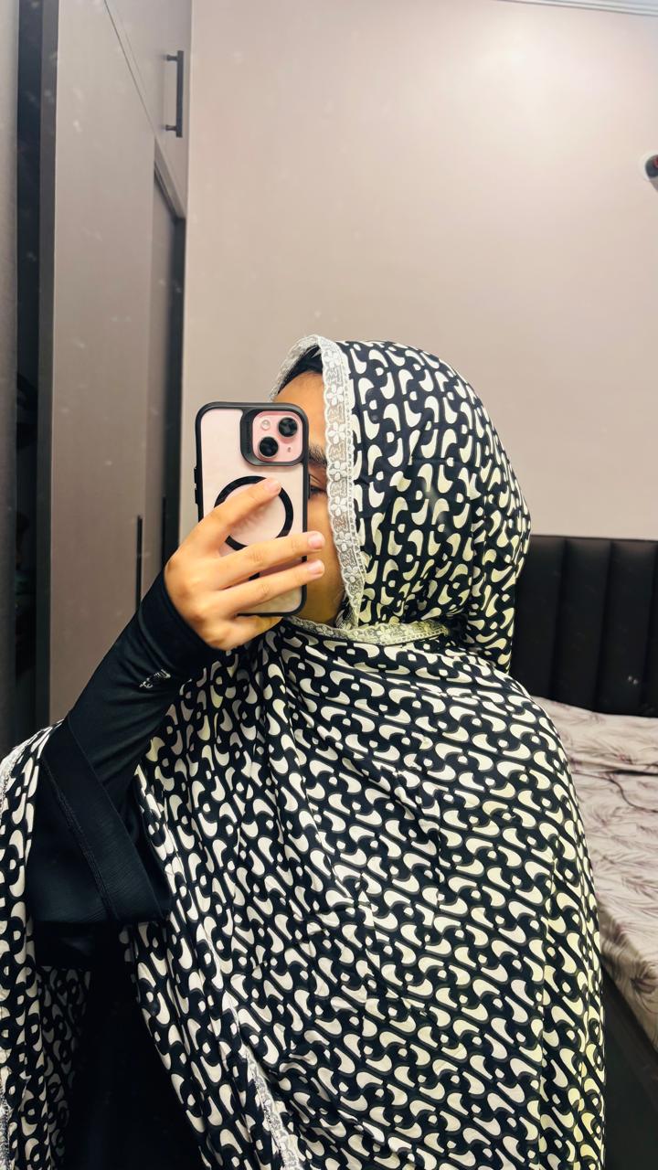 Printed Black & White Lace Dupatta