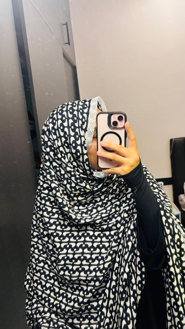 Printed Black & White Lace Dupatta