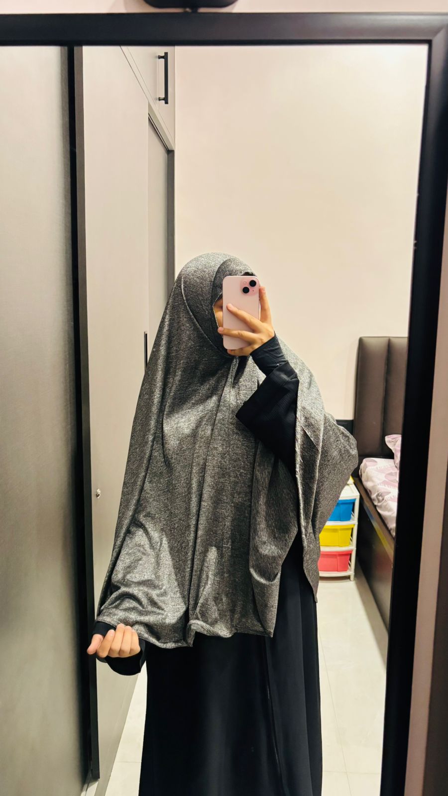 Lycra Grey textured Khimar